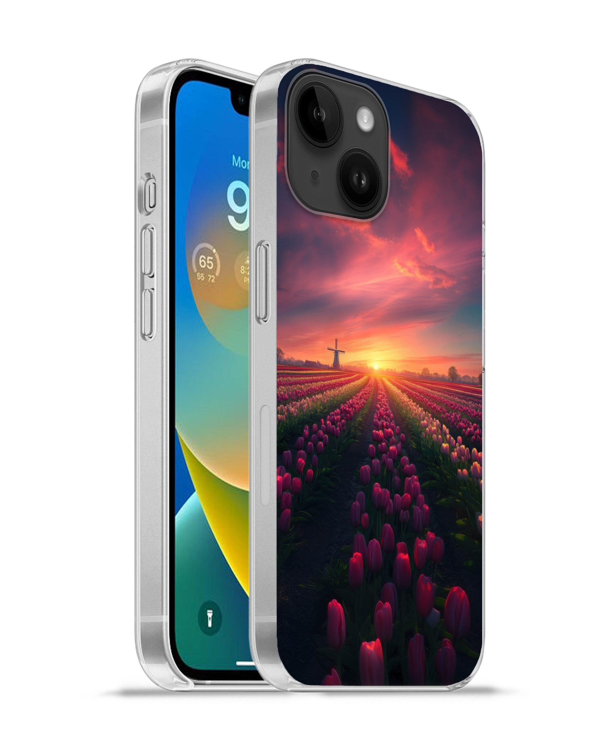 MuchoWow Handyhülle für Apple iPhone 14 Windmühle - Sonnenuntergang - Landschaft, Smartphone-Bumper, Print, Handy Schutzhülle Dünn