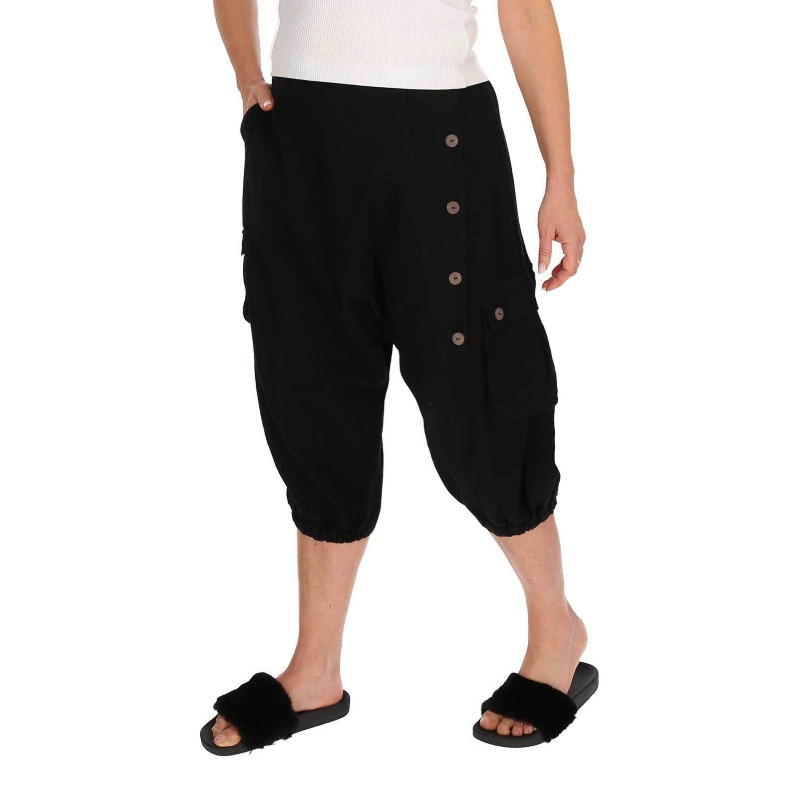 KUNST UND MAGIE Haremshose Kurze Aladin Hose Unisex 3/4 Baggy Pants Hippie Baumwoll Haremshose