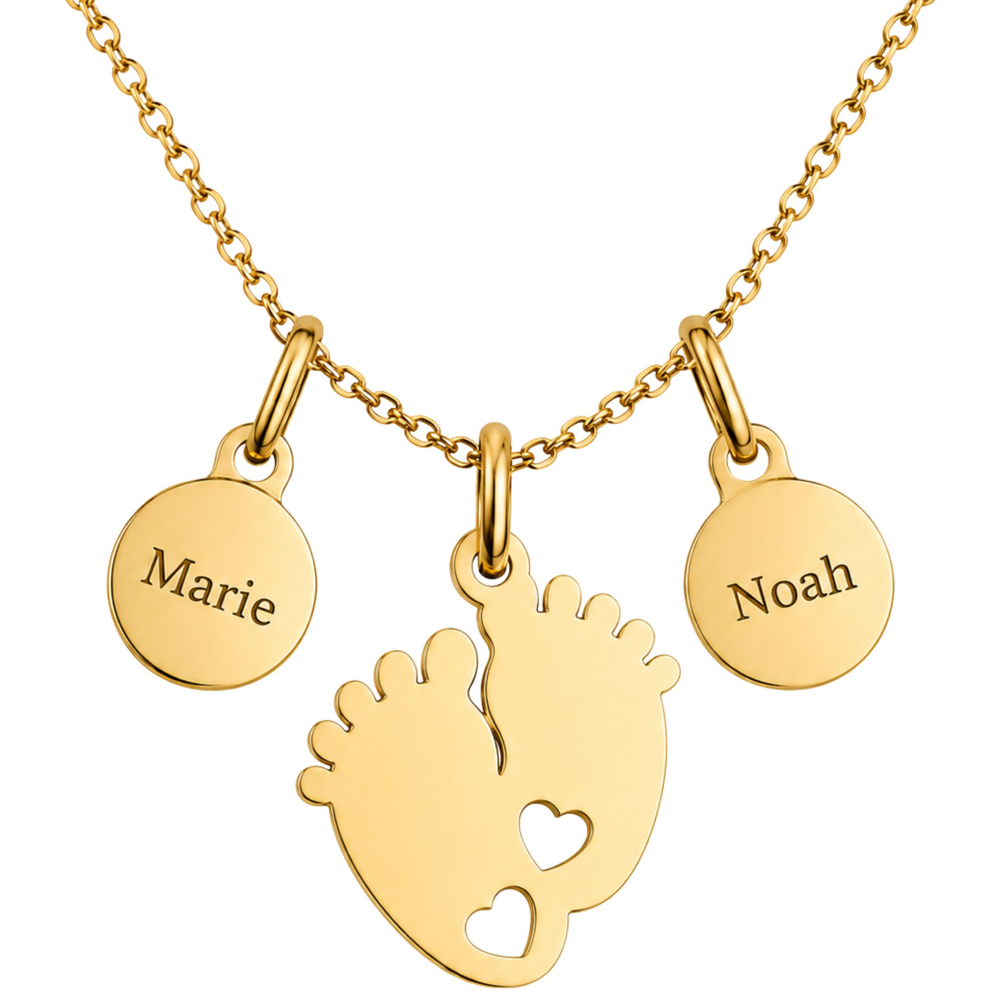 BS Schmuckdesign Kette mit Anhänger mit Gravur Namenskette Babyfüßchen personalisierte Kette Edelstahl (inkl. Gravur), personalisiert inkl. Geschenkbox