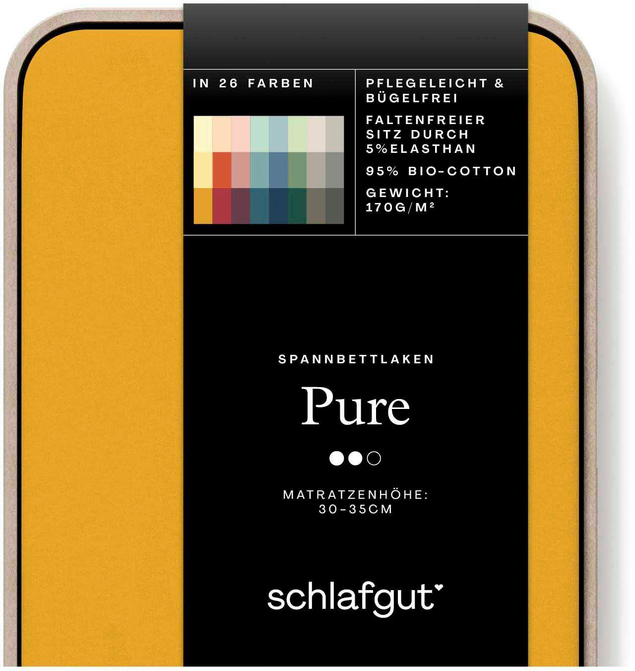 Schlafgut Spannbettlaken PURE Bio-Baumwolle mit Elasthan, 170 g/m², Bettlaken, Spannbetttuch, Jersey, Gummizug: rundum, (1 Stück), PREMIUM Laken für Matratzen bis 30cm Höhe, dehnbar blickdicht, straff