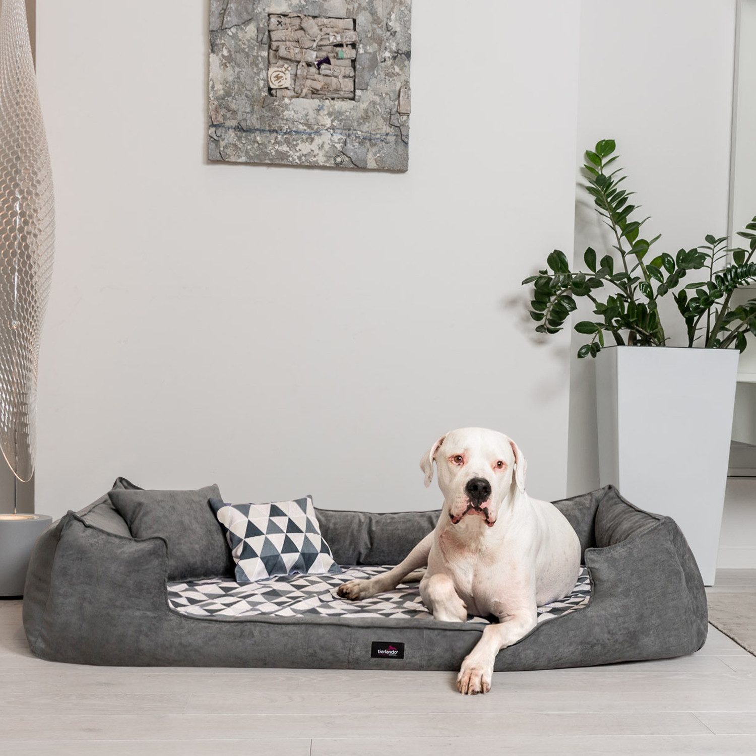 Thumbnail - tierlando® Tierbett Orthopädisches Hundebett VELVET Samt Velours Dreiecke geometrisch