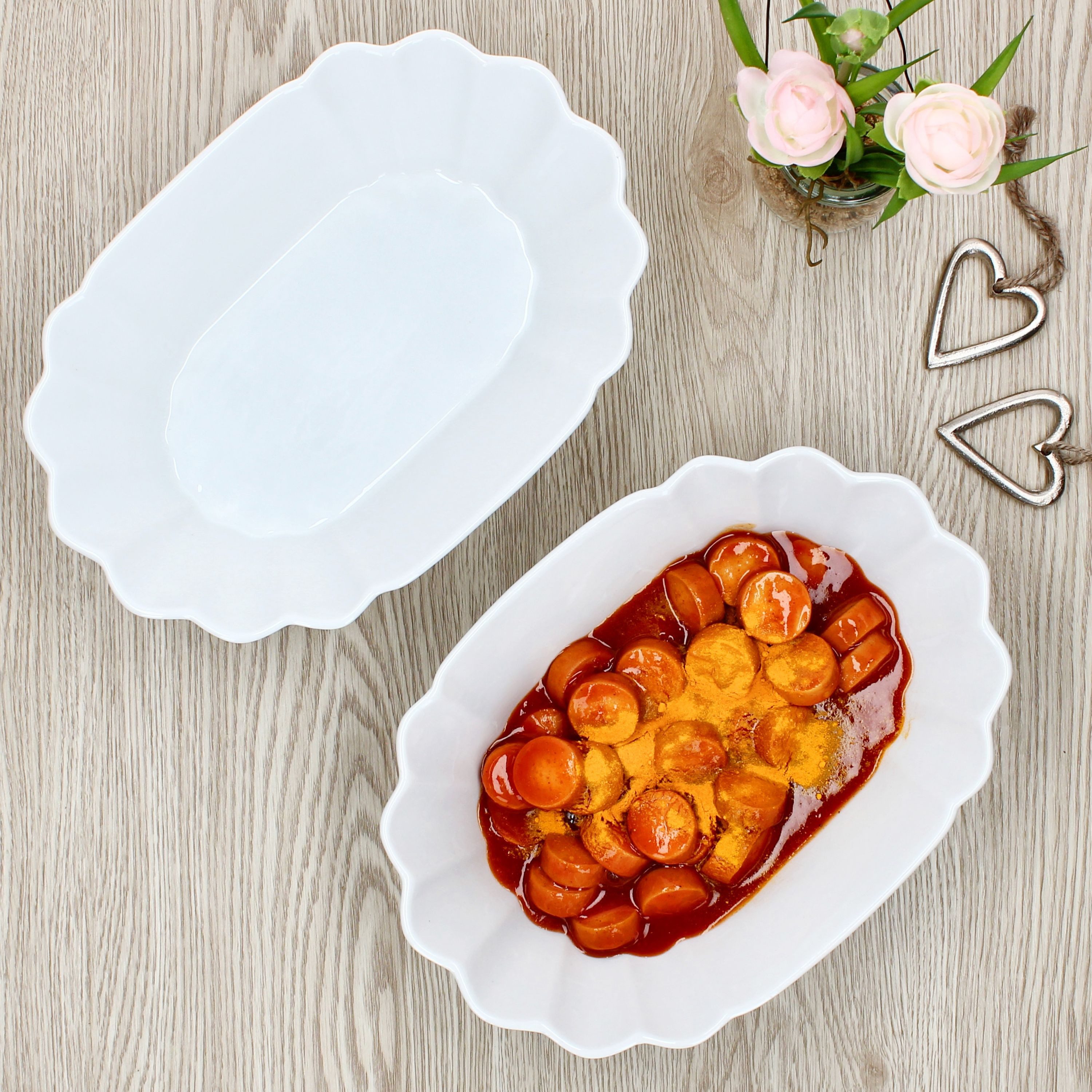 MamboCat Servierschale 2x Fritta Pommesschale oval Currywurst-Schale Servier-Teller Porzellan, Porzellan