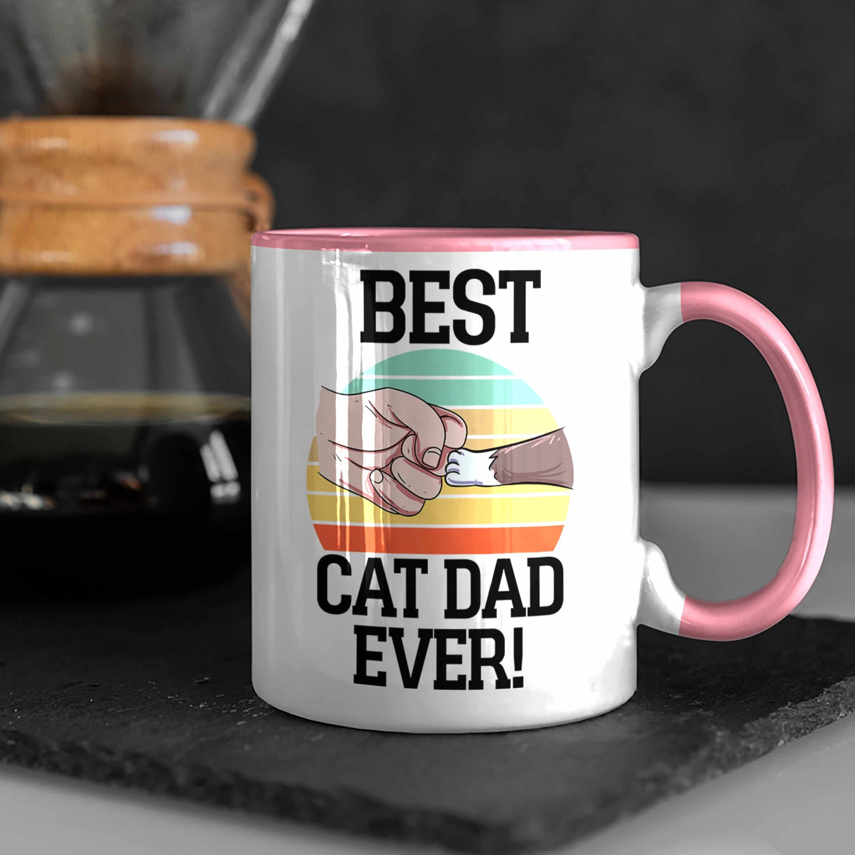 Trendation Tasse Geschenkidee Ever für Best Tasse Katzen-Papa Cat Dad Rosa Katzenmotiv