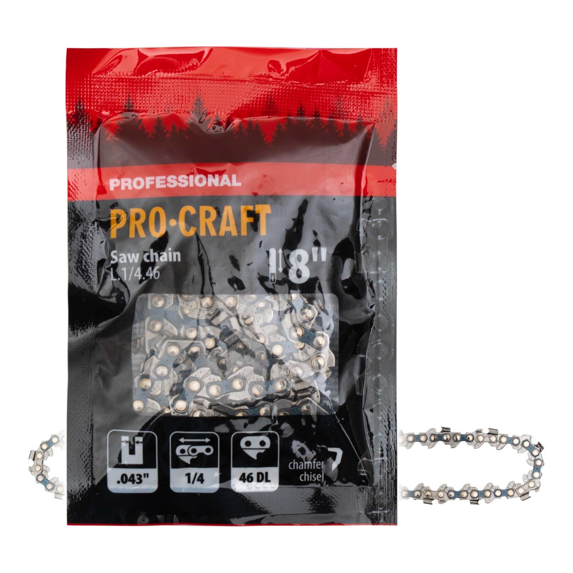 PRO CRAFT Ersatzkette L.1/4.46 Sägekette 8” (200 mm) 1/4” 1,1 mm 46 TG - für Kettensäge