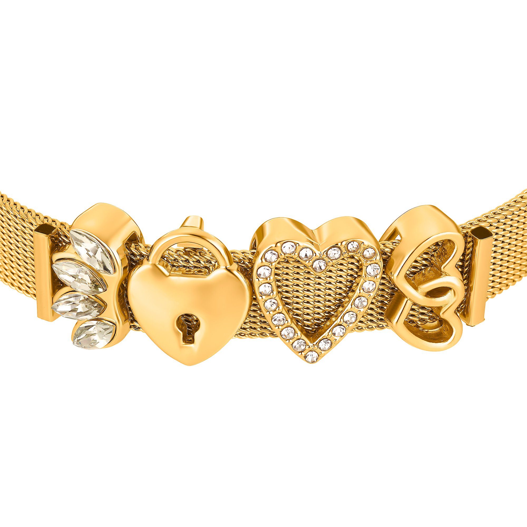 Heideman Armband Milanaise goldfarben Geschenkverpackung), inkl. mit Charms (Armband, "Schloss" und verschiedenen "Herz"
