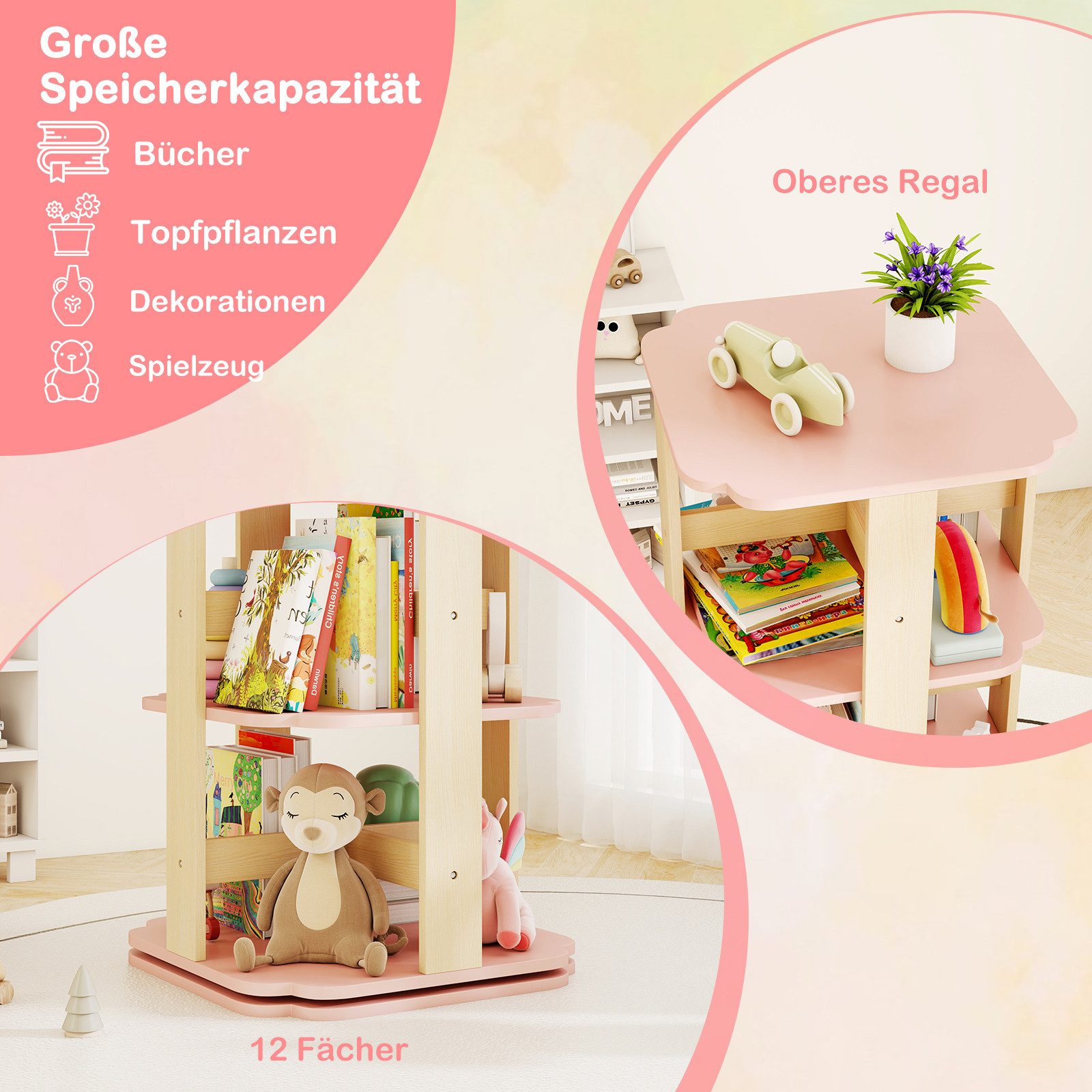 COSTWAY Bücherregal, Kinder, 3-stöckiges Kinderregal, drehbar günstig online kaufen
