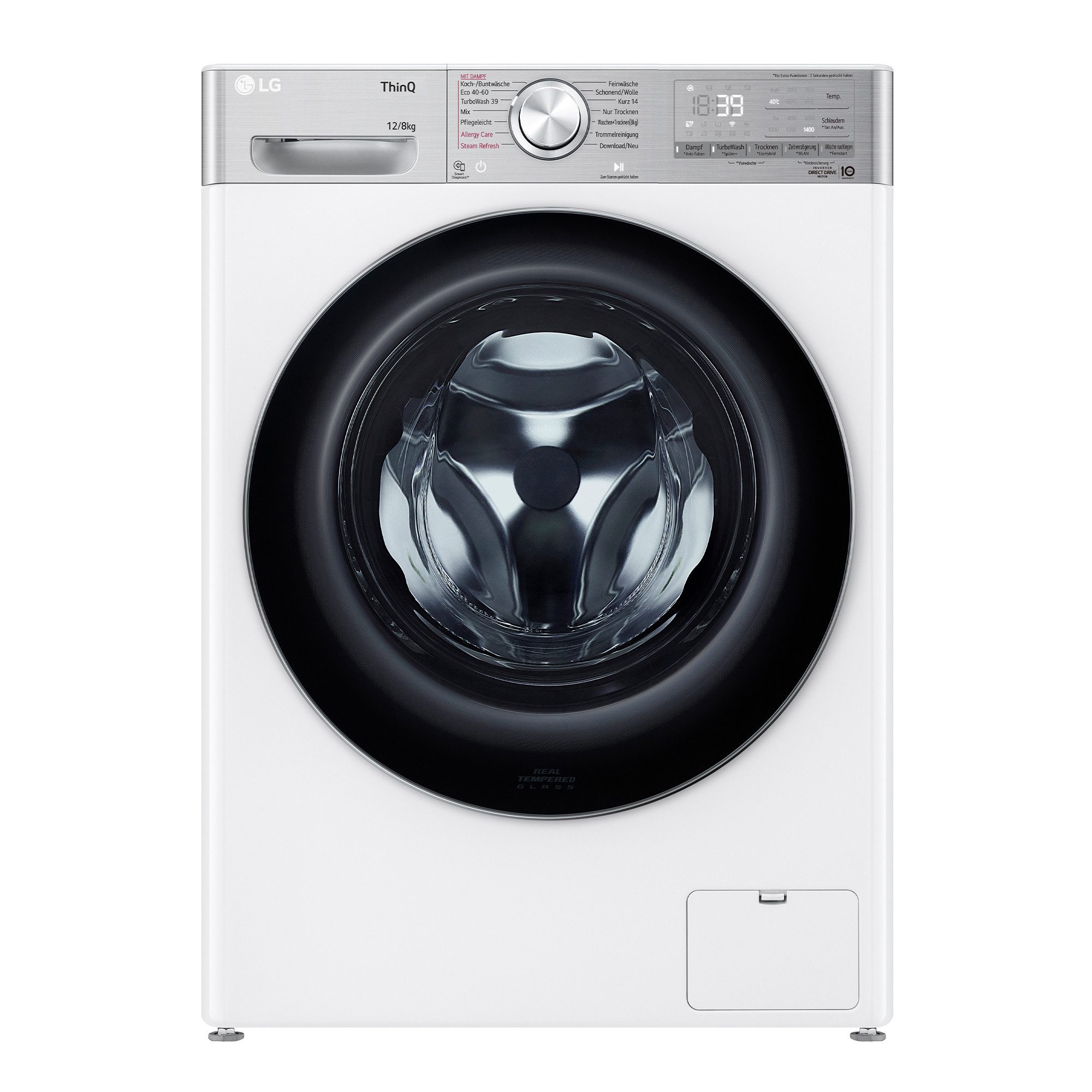 LG Waschtrockner Serie 9 V9WD128H2, 12 kg, 8 kg, 1360 U/min, Hybrid System: flexibel wählen zwischen Zeit- oder Wasserersparnis