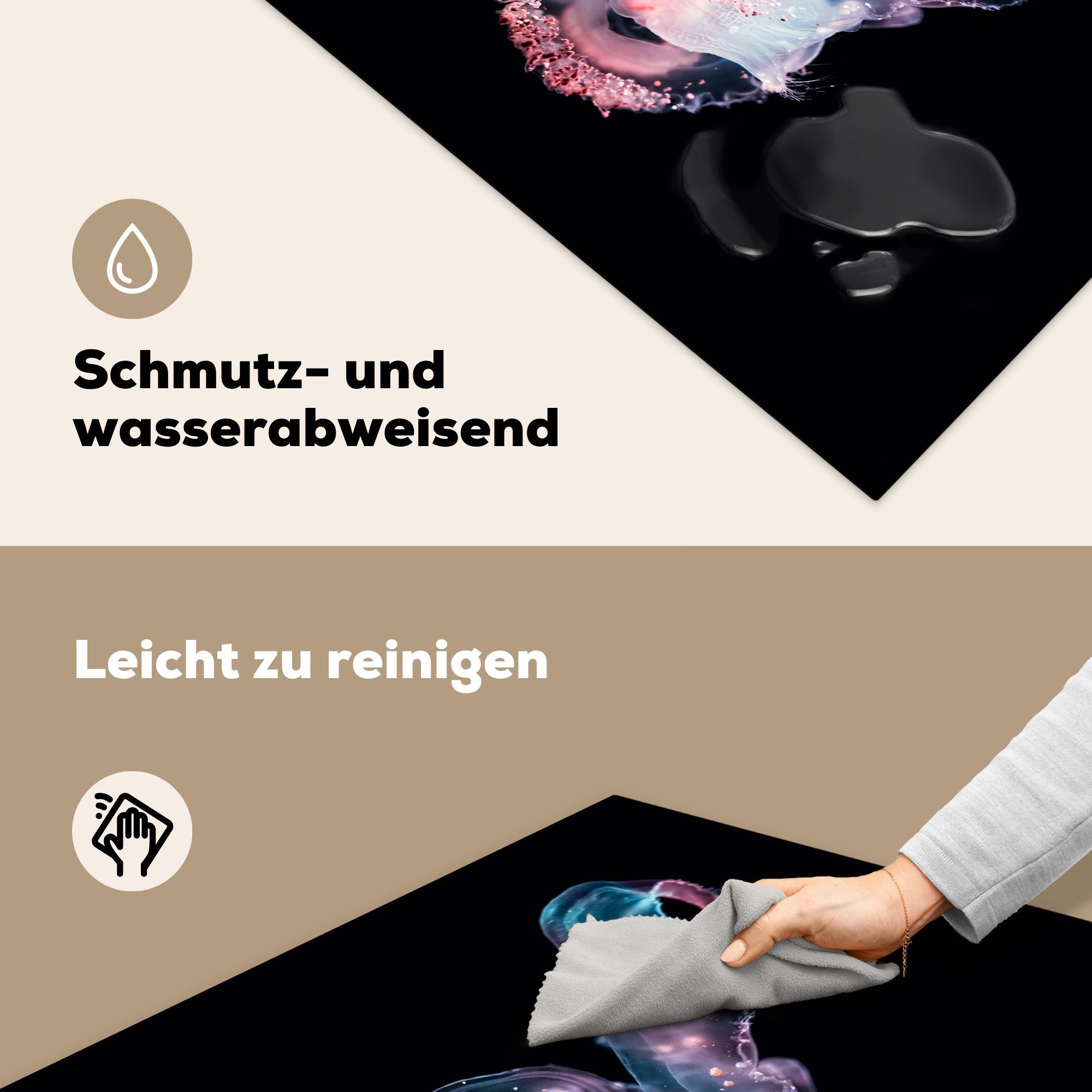 MuchoWow Herdblende-/Abdeckplatte Qualle - Meer küche (1 Abstrakt, - Vinyl, tlg), 78x78 Ceranfeldabdeckung, - Arbeitsplatte cm, Rosa für