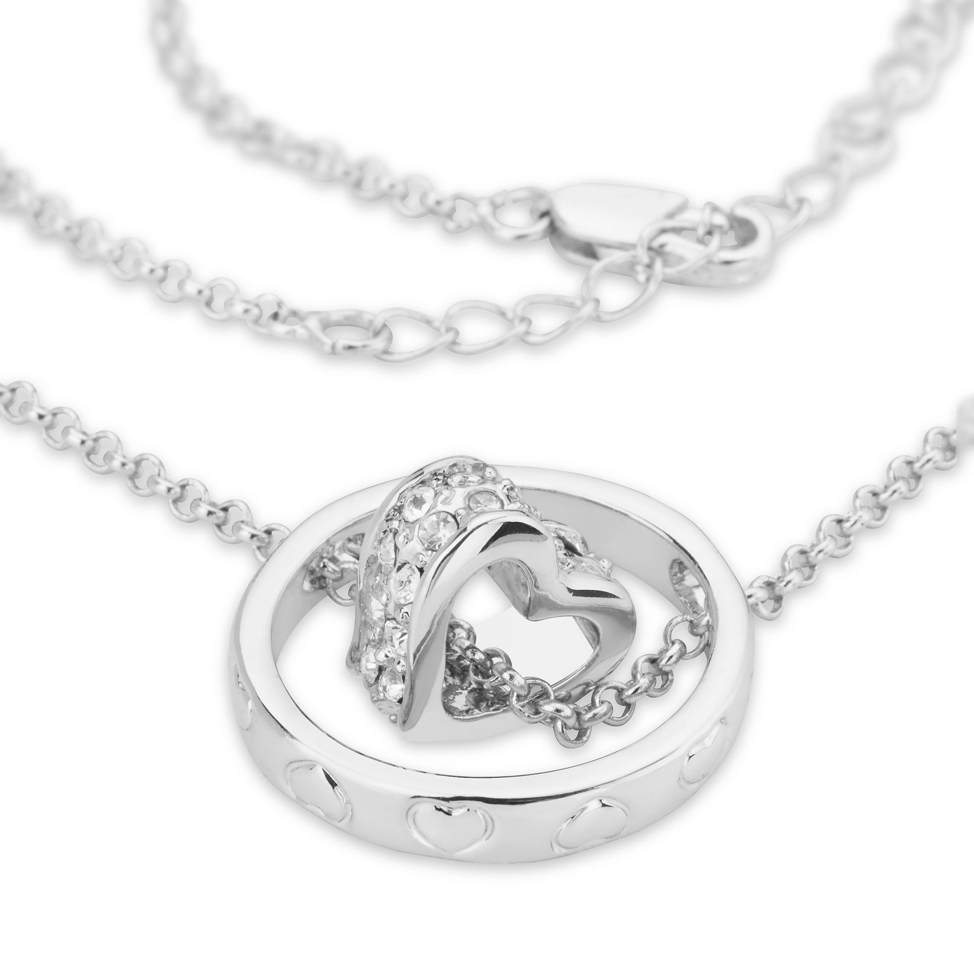 Kette mit Anhänger Damen Halskette Ring Zirkonia Herz Ring Anhänger vergoldet verstellbar