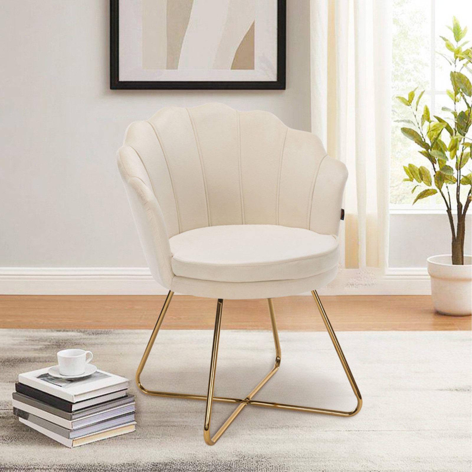 HawthyHome Polsterstuhl Polstersessel mit Blütenblatt-Rückenlehne & Goldene günstig online kaufen