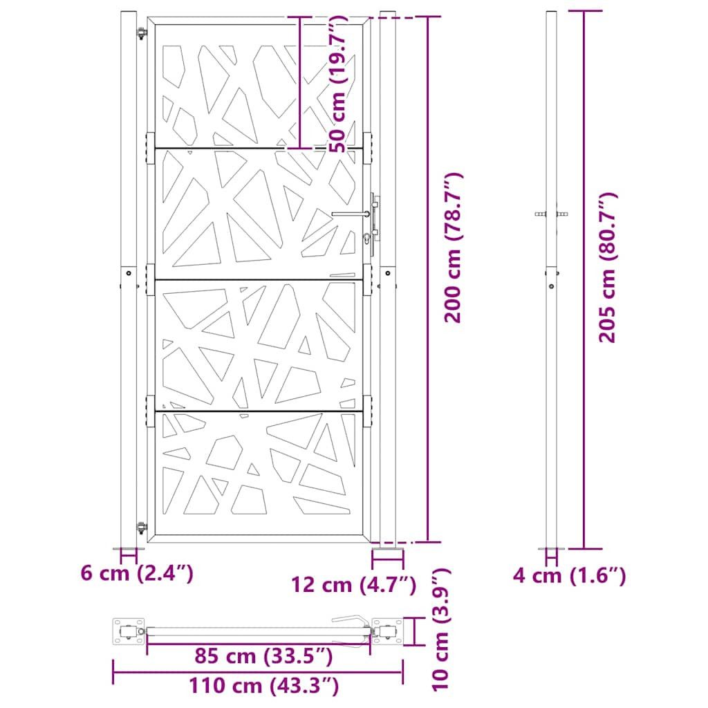 vidaXL Gartentor Gartentor Schwarz 100x200 cm Stahl Leichtes Design