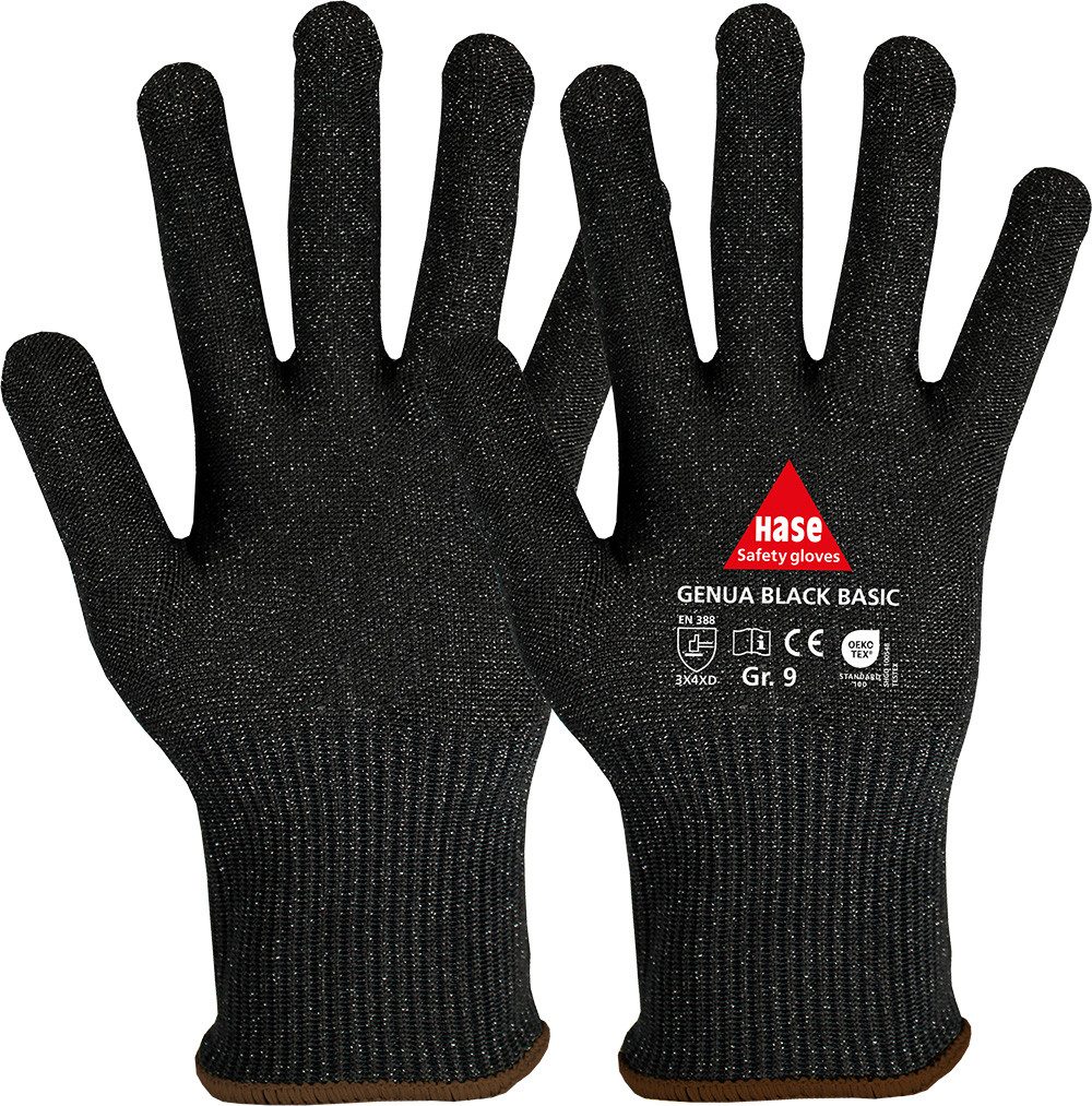 Hase Safety Gloves Schnittschutzhandschuhe Genua Grip Black Schnittfester Montagehandschuh (Packung, 10-St., VPE= 10 Paar, Gr. 6-11) Nitrilbeschichtung.Atmungsaktiv