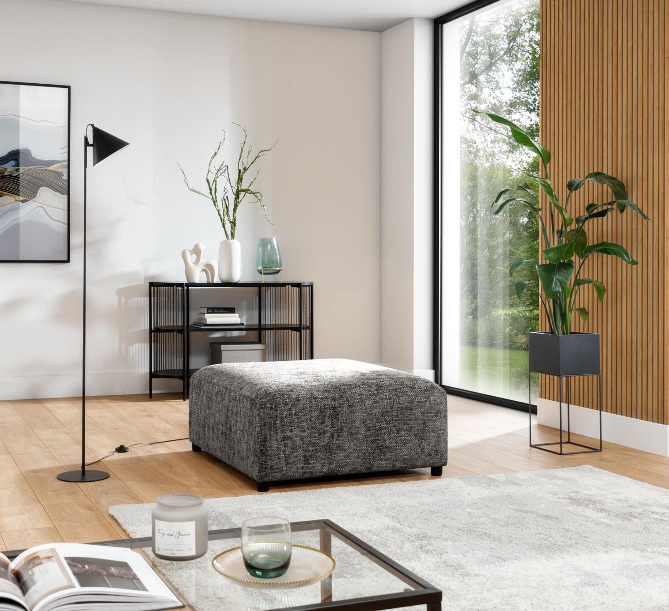 Furnix Sitzbank ROLIA moderne Pouffe fürs Wohnzimmer passend zur Polster-Serie, 100x50x91 cm, hochwertiger Chenille-Bezug, Massivholzbeine