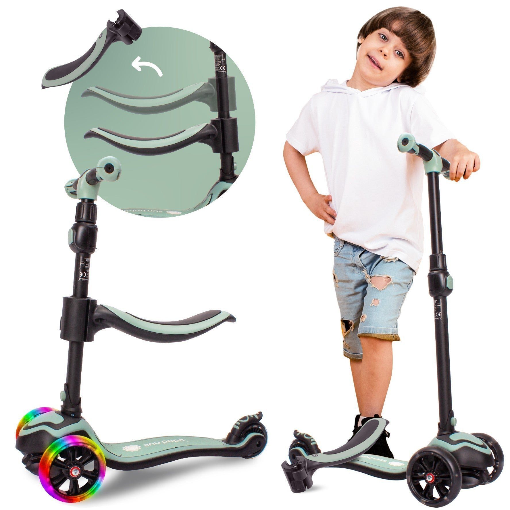 Sun Baby Scooter SUN BABY 3-Rad Kinderroller LED mit Sitz - Grün