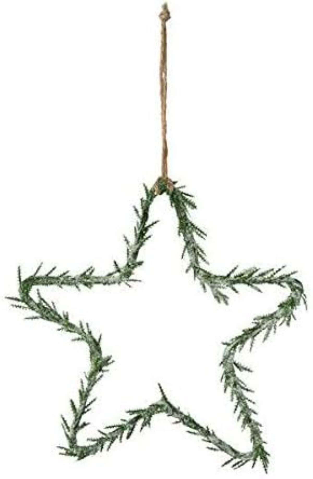 meytrade Dekokranz künstlicher Tannenkranz Sternfotm geeist, Wanddeko, Türdeko, glitzernder Stern mit Kordelband indoor und outdoor geeignet