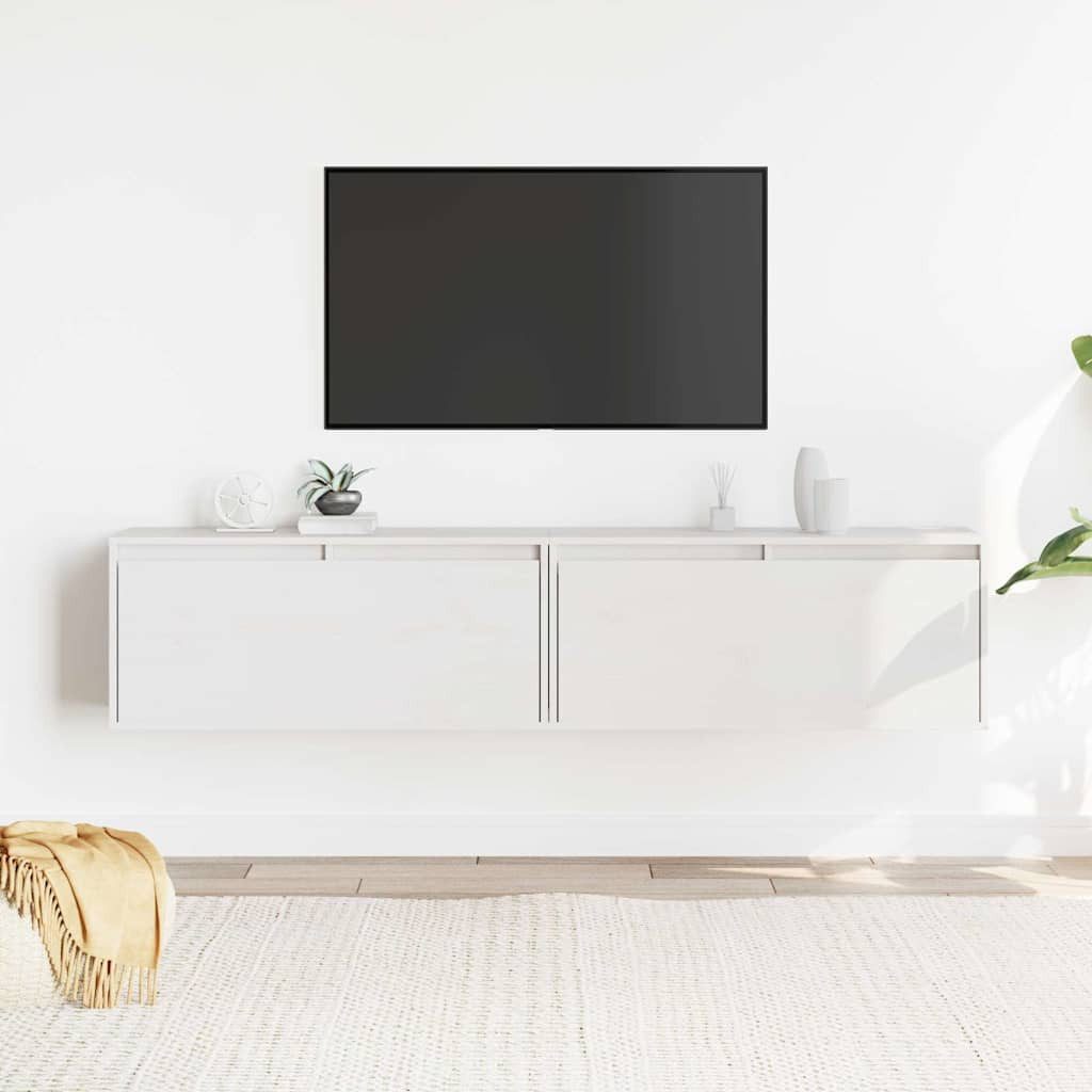 furnicato Wandregal Weißer Wandschrank aus massivem Kiefernholz 80 x 30 x 35 cm, 2-tlg., Stabiler Hängeschrank mit viel Stauraum als TV-Schrank im Wohnzimmer