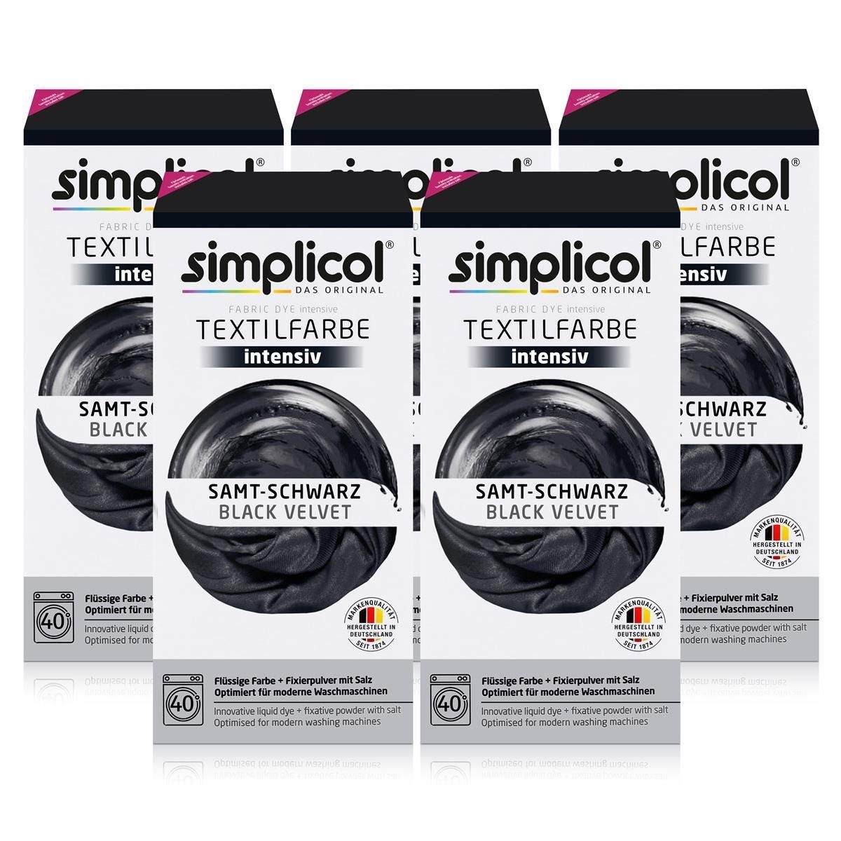 Textilfarbe Simplicol Textilfarbe intensiv Samt-Schwarz - Einfaches Färben (5er Pa