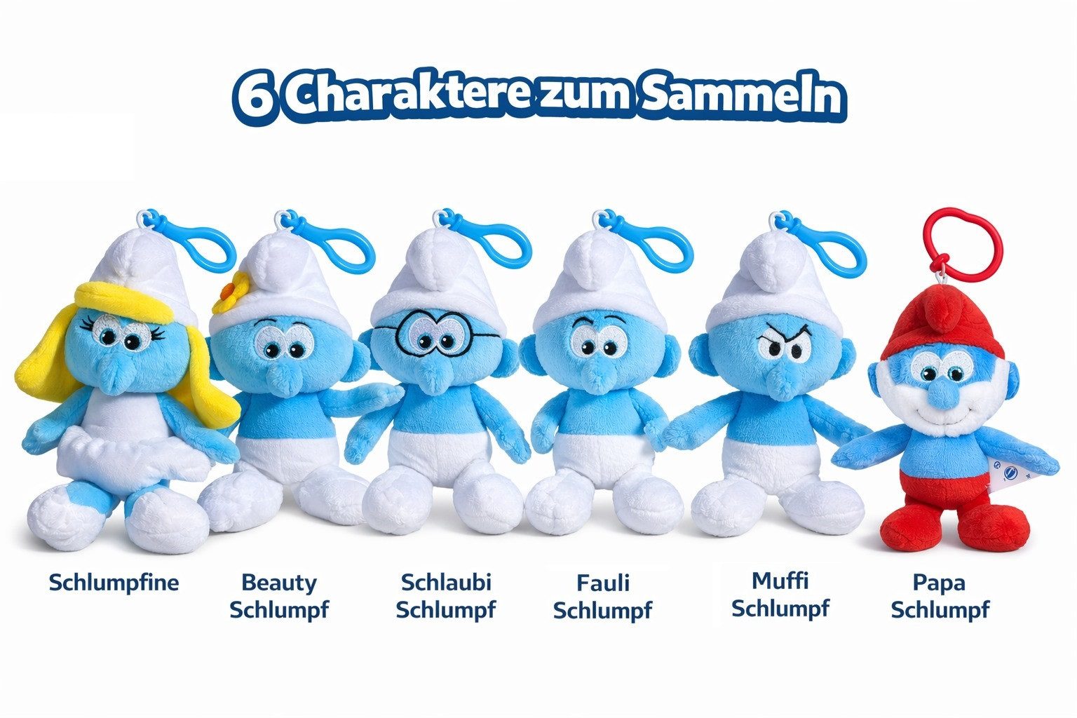 Dinotoys Schlüsselanhänger Schlümpfe Blindpack Plüsch Anhänger Bagclip 16 cm Überraschung (Set, 1-tlg., Geschenk-Set), Zufällige Schlumpf Figur im Blindpack mit Clip zum Sammeln