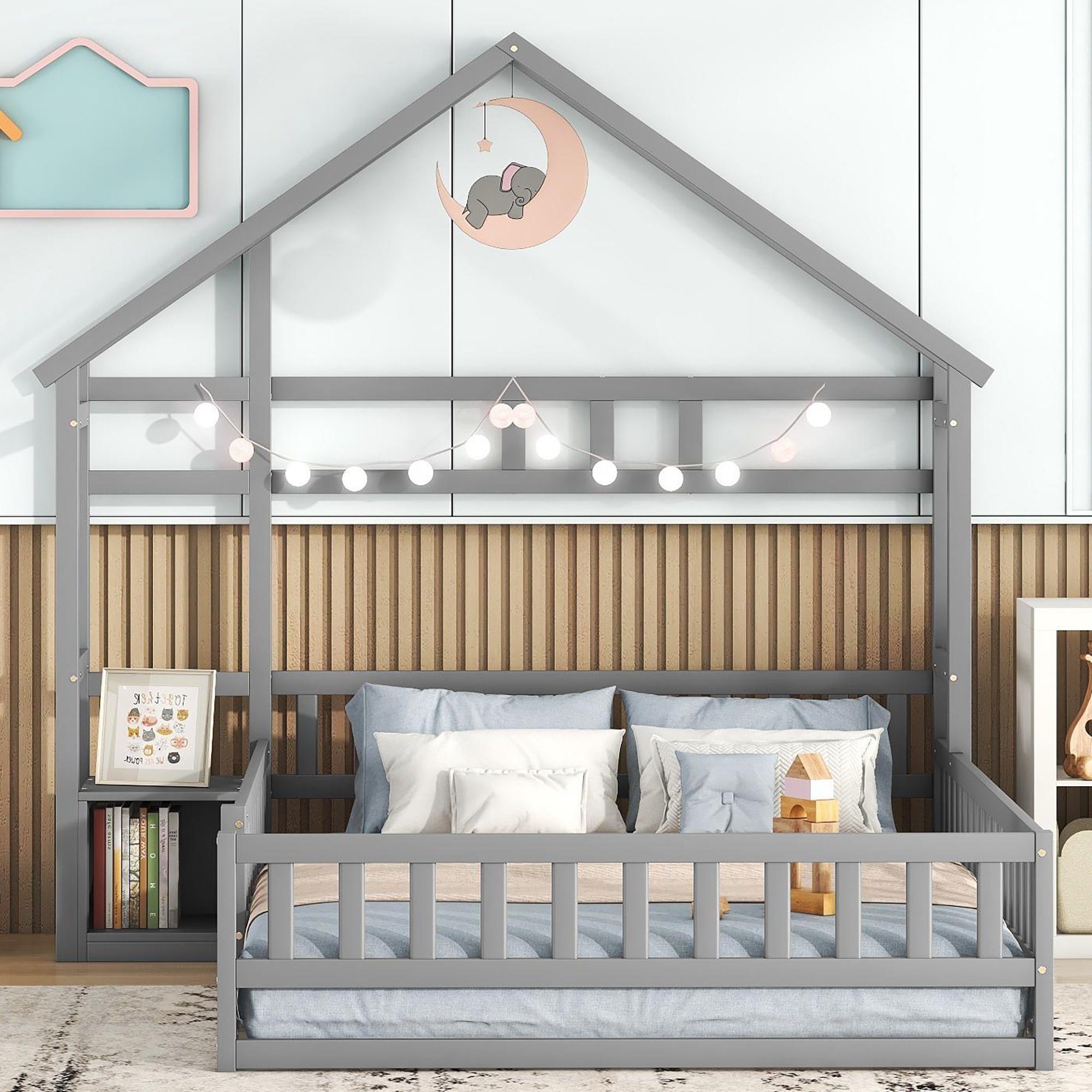 Flieks Kinderbett, Massivholzbett Hausbett mit Nachttisch günstig online kaufen