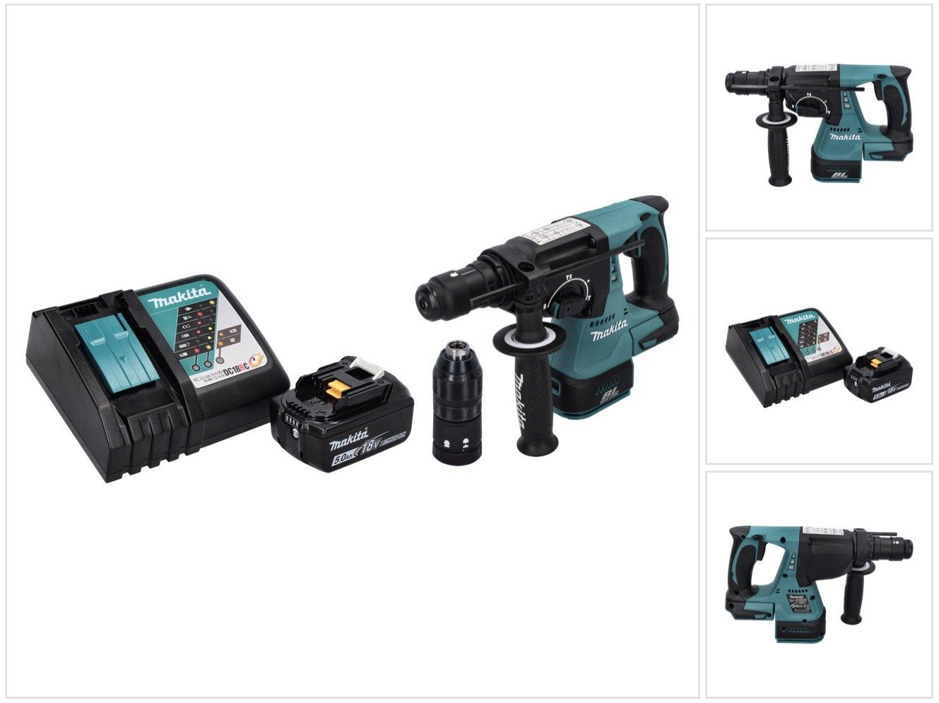 Makita Akku-Bohrhammer DHR 243 RT1 Akku Bohrhammer 18 V SDS plus Brushless + 1x Akku 5,0 Ah