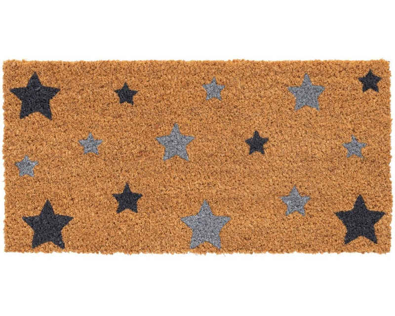 Fußmatte Kokosmatte Sterne natur grau als aussen Sauberlaufmatte, matches21 HOME & HOBBY, rechteckig, Höhe: 15 mm, Rutschfeste Kokos-Türmatte als Outdoor Schmutzfangmatte 25x50 cm