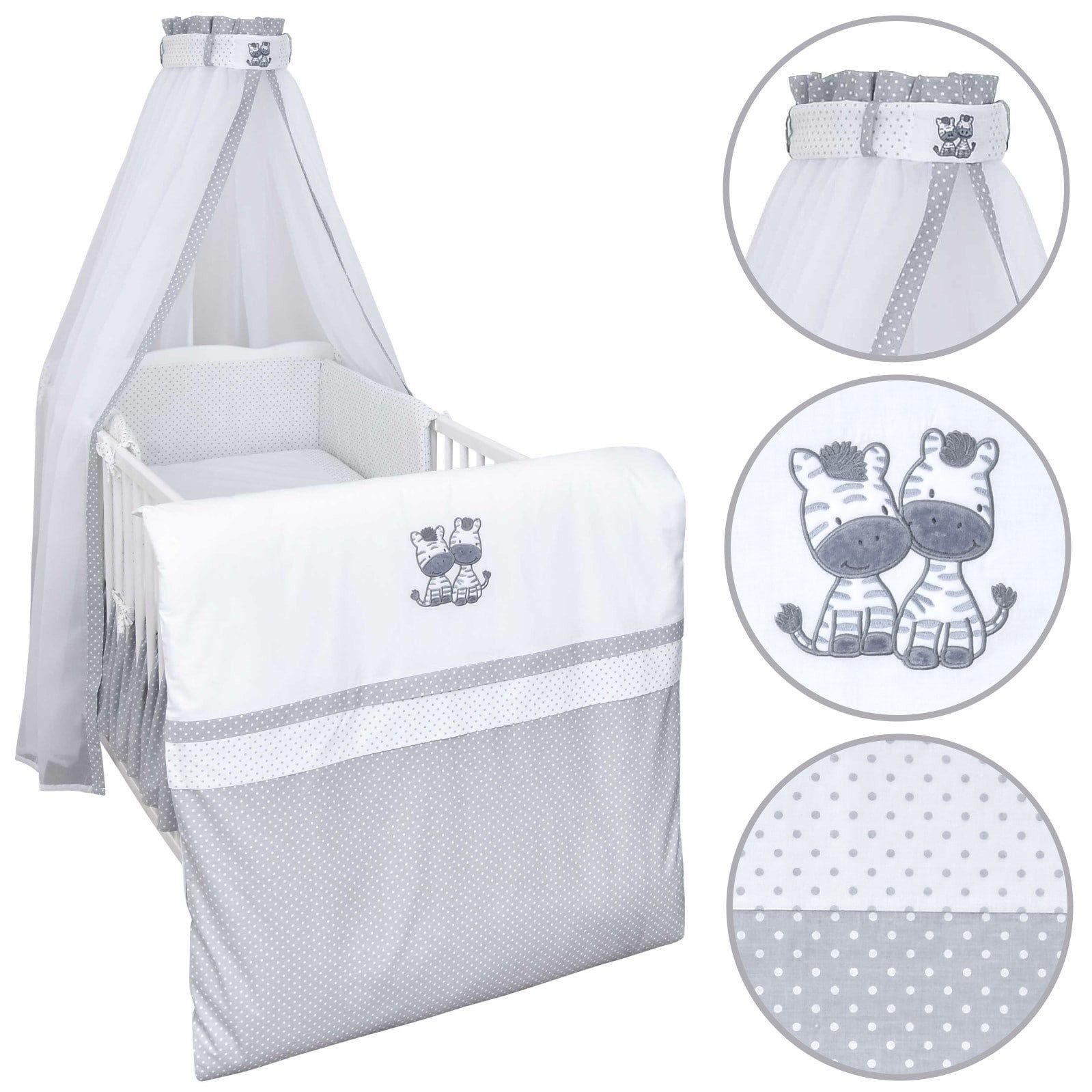 Baby-Delux Babybettwäsche Baby Bettwäsche Set 4-Tlg. Nestchen Chiffonhimmel, Baumwolle, 4 teilig, Bettset für Babybetten 140x70 & 120x60 verschiedene Designs
