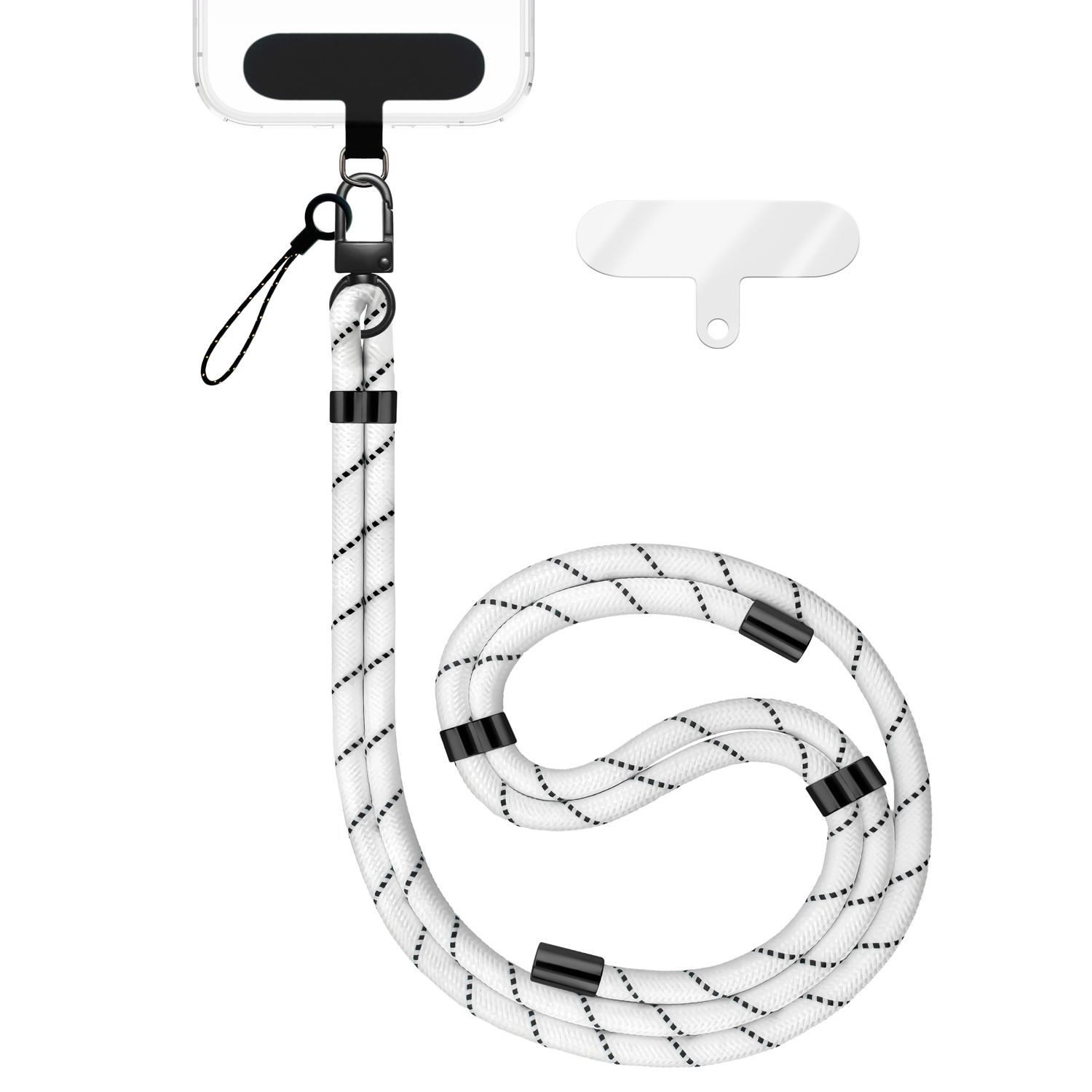 Nalia Handykette Universal Smartphone, Nylon Handyband / Karabiner Matt Schwarz & 2 Pads / 35-75cm Tragelänge