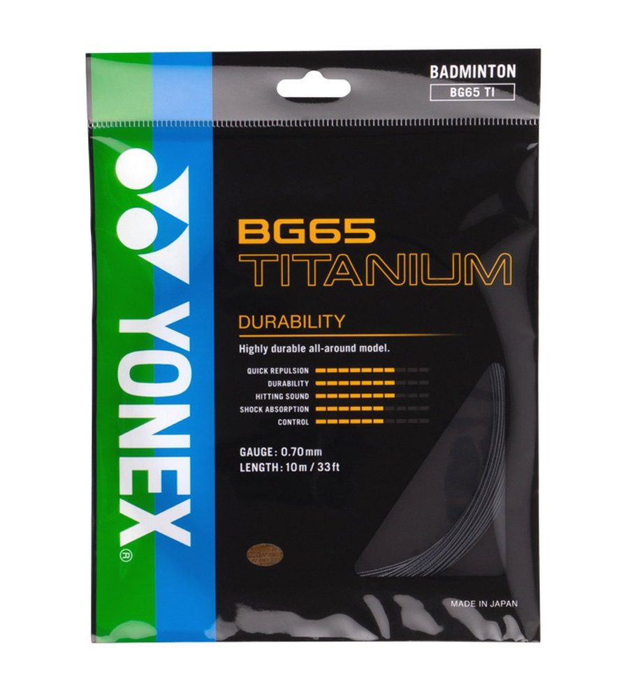 Yonex Badmintonsaite BG 65Ti (Haltbarkeit+Power) schwarz 10m Set, Saitendicke: 0.70