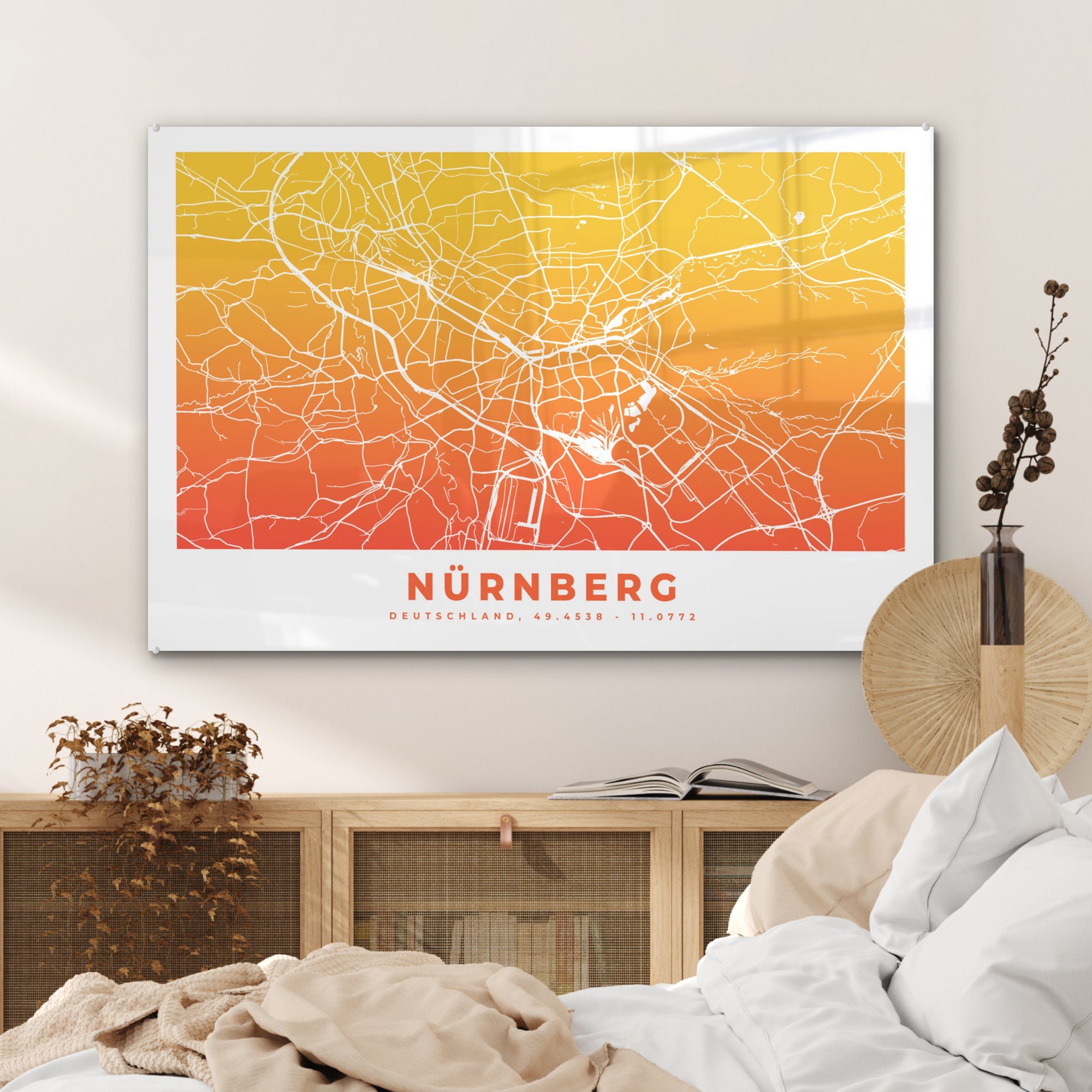 (1 Acrylglasbilder & Schlafzimmer - MuchoWow Deutschland, Stadtplan Wohnzimmer Nürnberg St), Acrylglasbild -