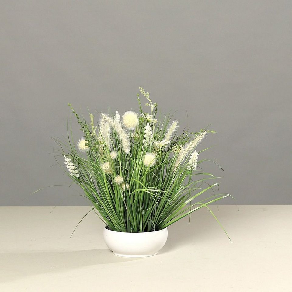 Kunstpflanze DPI künstliche Wiesenblumen in Kunststoffschale, DPI, mit  Gräsern, Blüten und Wedeln