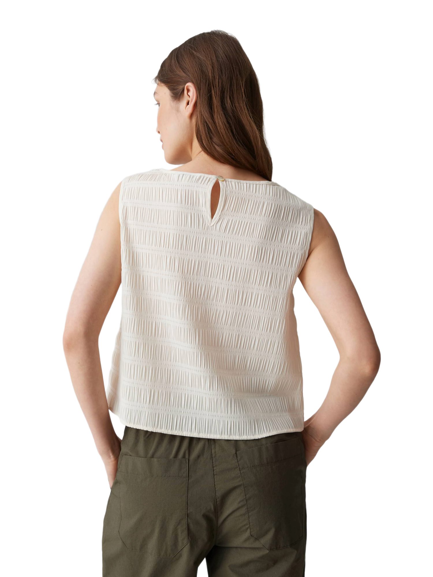 OPUS Blusenshirt weiß,Casual,Polyester,Strukturiert,U-Boot,Ärmellos,Loose Fit