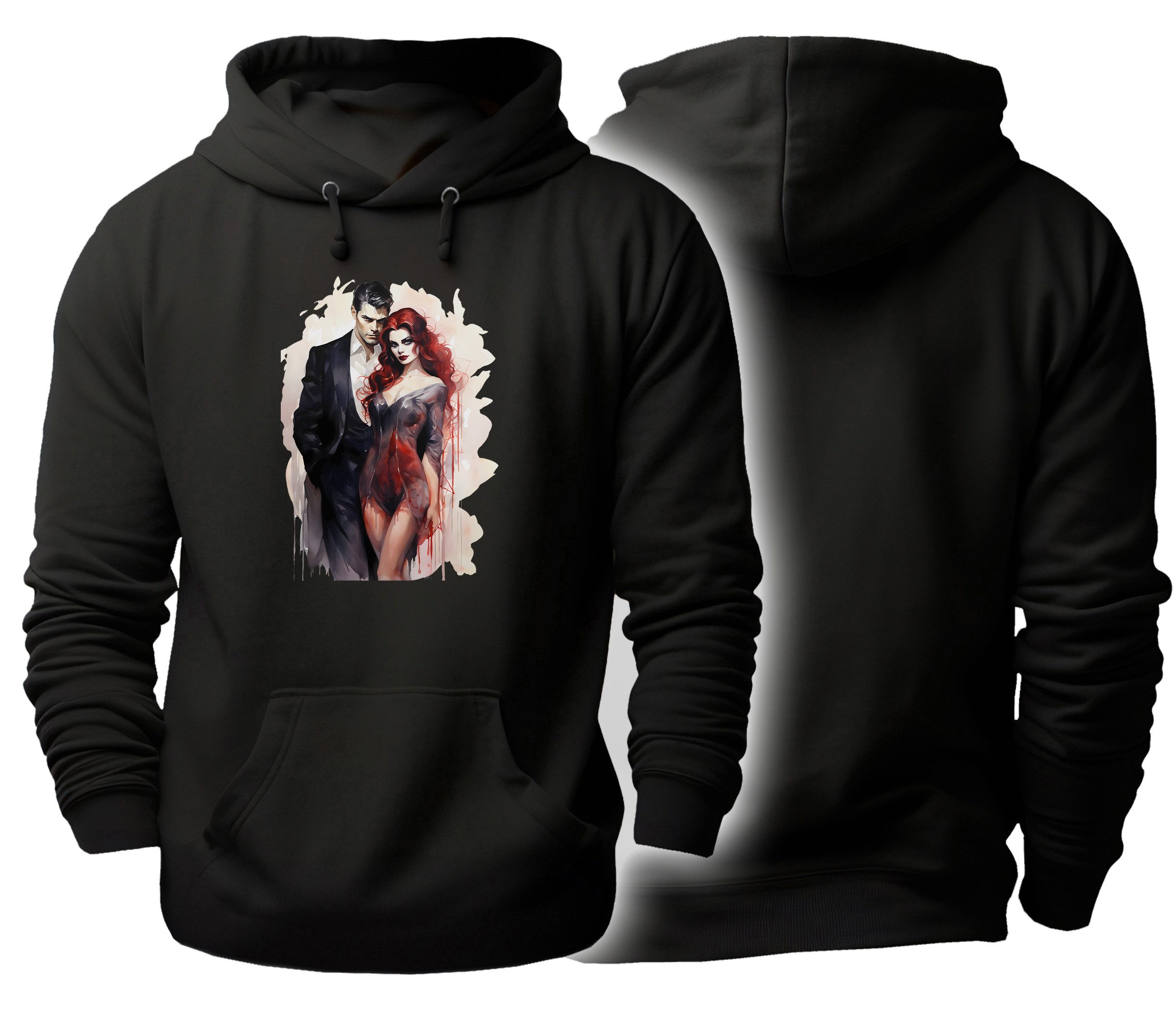 MyDesign24 Hoodie Halloween Kapuzen Pulli - Mystisches Paar Herren und Damen Kapuzensweater - Halloween Hoodie i444