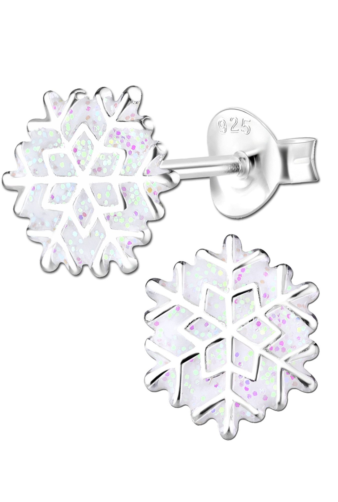 Limana Paar Ohrstecker 925 Silber Schneeflocke Stern Kinderohrringe Frauenohrringe (inkl. Geschenkdose mit Engel Gravur), Glitzer Idee Geschenk für Frauen Kinder Mädchen Damen