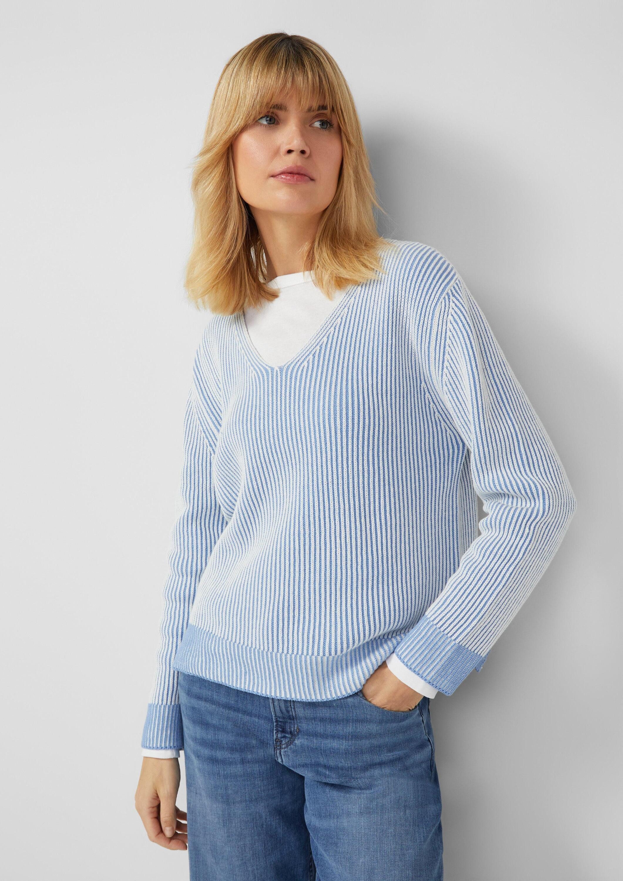 s.Oliver Longpullover Strickpullover Baumwollmix-Strickpullover mit V-Aussc günstig online kaufen