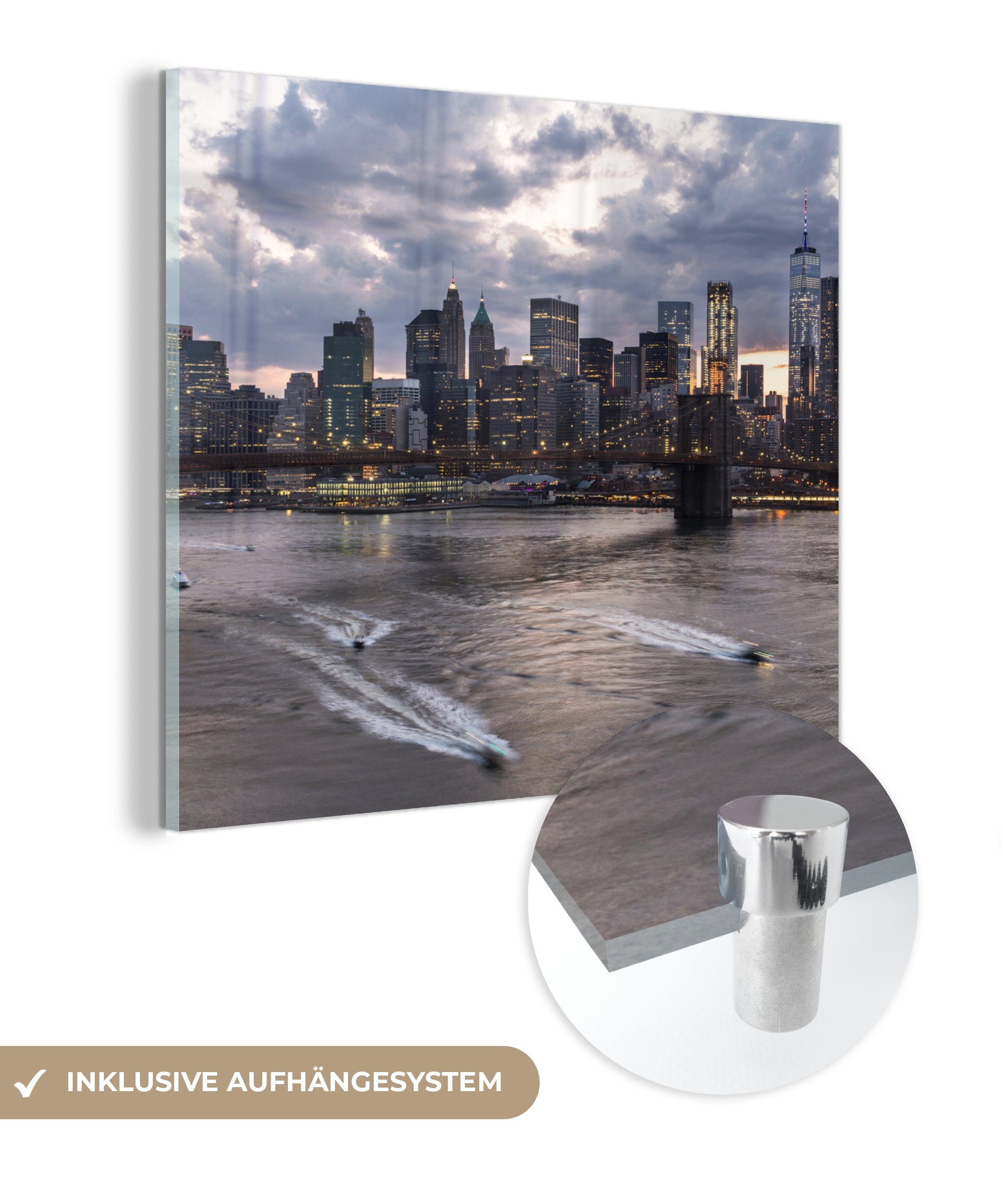 MuchoWow Acrylglasbild Wolkendecke über New York, (1 St), Glasbilder - Bilder auf Glas Wandbild - Foto auf Glas - Wanddekoration