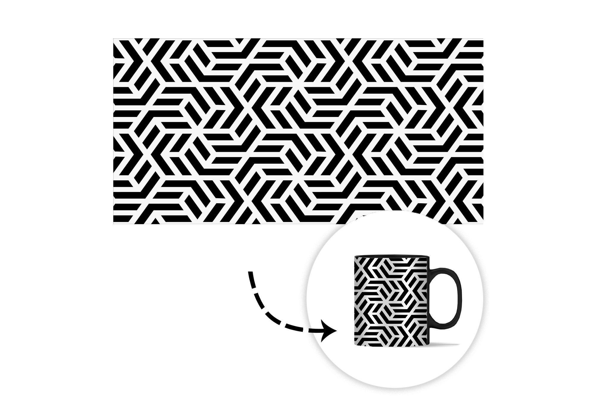Geschenk Geometrie Schwarz Farbwechsel, Weiß, - - MuchoWow Muster - Keramik, - Tasse Design Teetasse, Kaffeetassen, Zaubertasse,