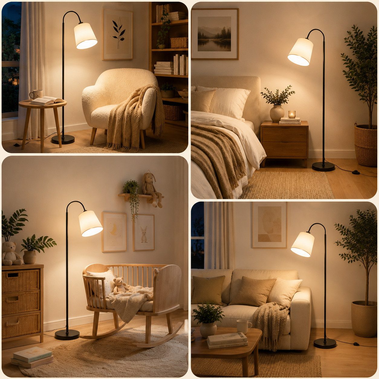 Nettlife Stehlampe Schwarz Beige Stoff stehleuchte drehbarem Lampenschirm Moderne E27, ohne Leuchtmittel, Fassung 360° drehbarem Lampenschirm für Wohnzimmer Sch – Bild 3 von 5