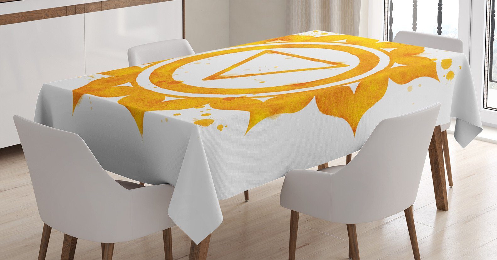 Abakuhaus Tischdecke Farbfest Waschbar Für den Außen Bereich geeignet Klare Farben, Orange Chakra Aquarell