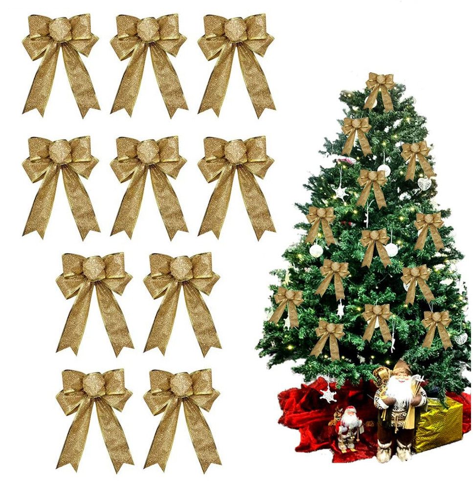 Bomiclss Weihnachtsbaumschleife 10er Set Glitzer Weihnachts Schleifen 18×23 cm (1-tlg), Dekoschleifen für Weihnachtsbaum, Geschenke & Party Deko