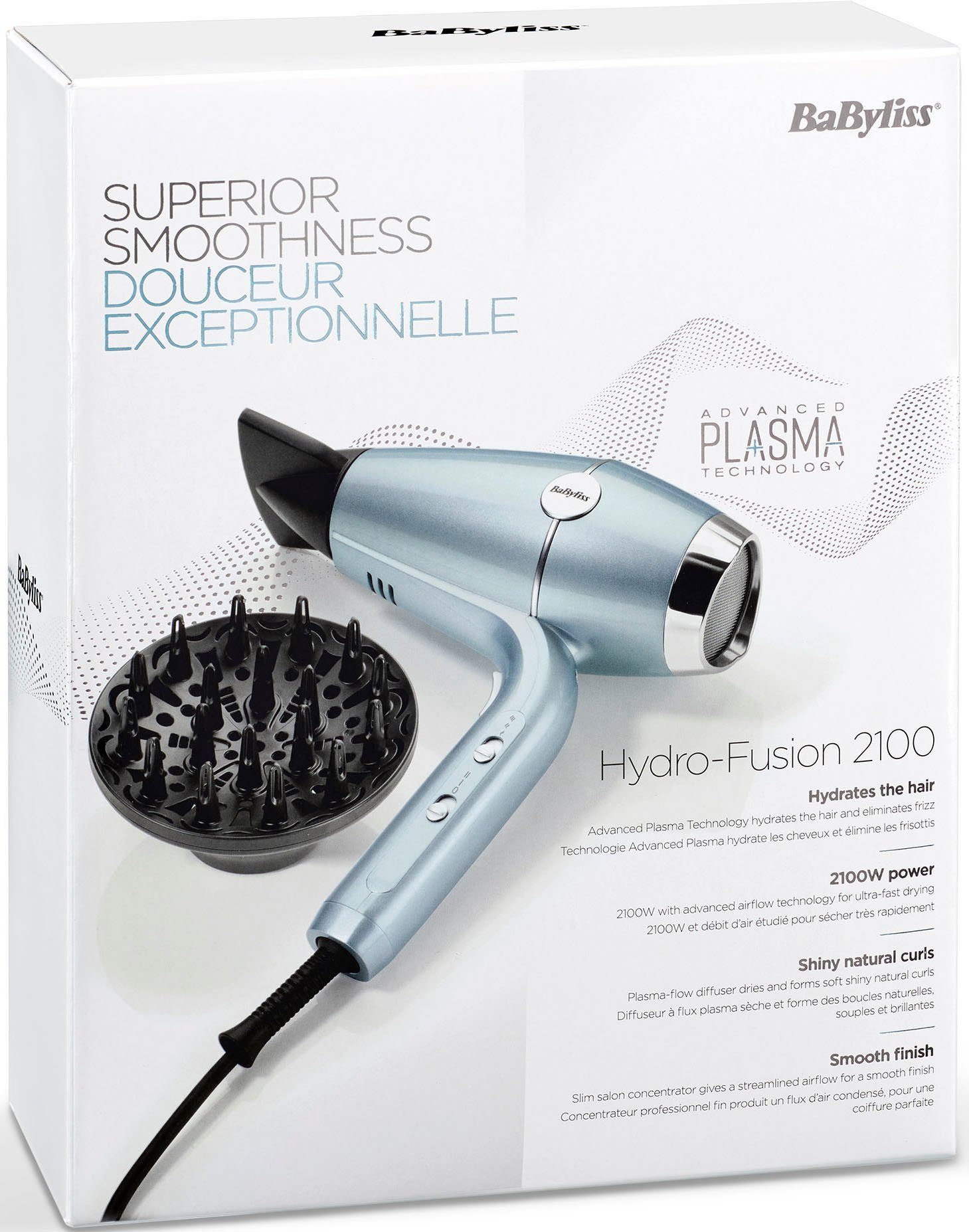 BaByliss Haartrockner D773DE Hydro-Fusion, 2100 Plasma Technologie mit Advanced W