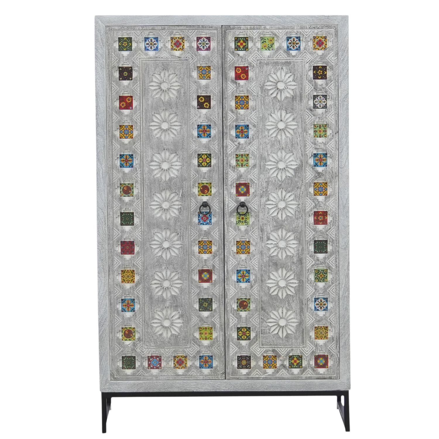 Marrakesch Orient & Mediterran Interior Highboard Boho Deko Highboard Kleiderschrank Schrank Massivholz Kahir (1 St), Handarbeit