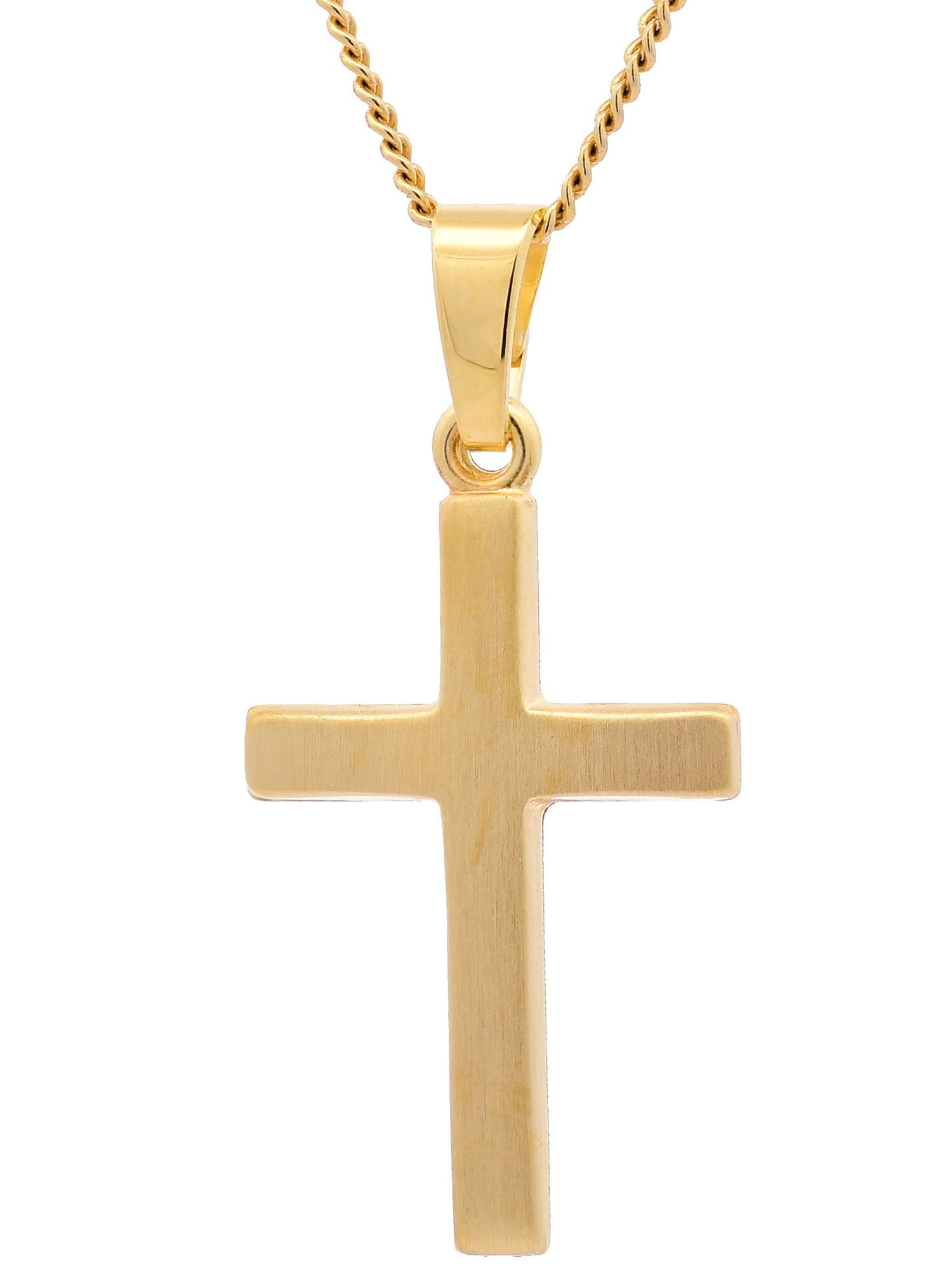 HOPLO Kreuzanhänger Gold Anhänger Kreuz mit Goldkette massiv 585 - 14 Karat Gold 36 cm, Made in Germany