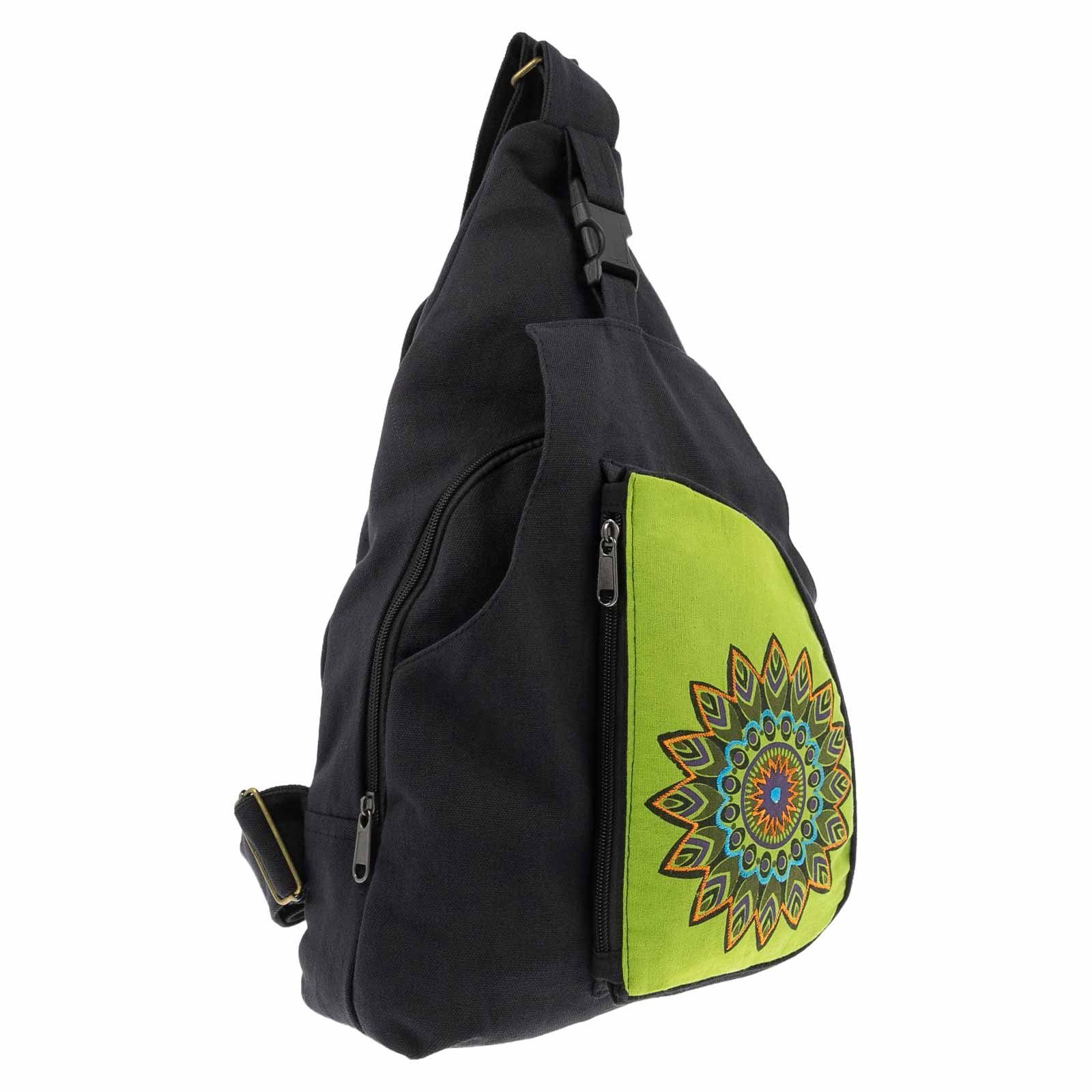 KUNST UND MAGIE Umhängetasche Kunst&Magie Sling Bag Hippie Bodybag Schultertasche Mandala Rucksack L Schwarz / Lemon