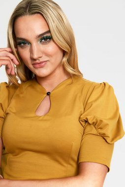 Voodoo Vixen Shirttop Keyhole Stretch Top Gelb Vintage Classic Oberteil Schlüssellochbluse