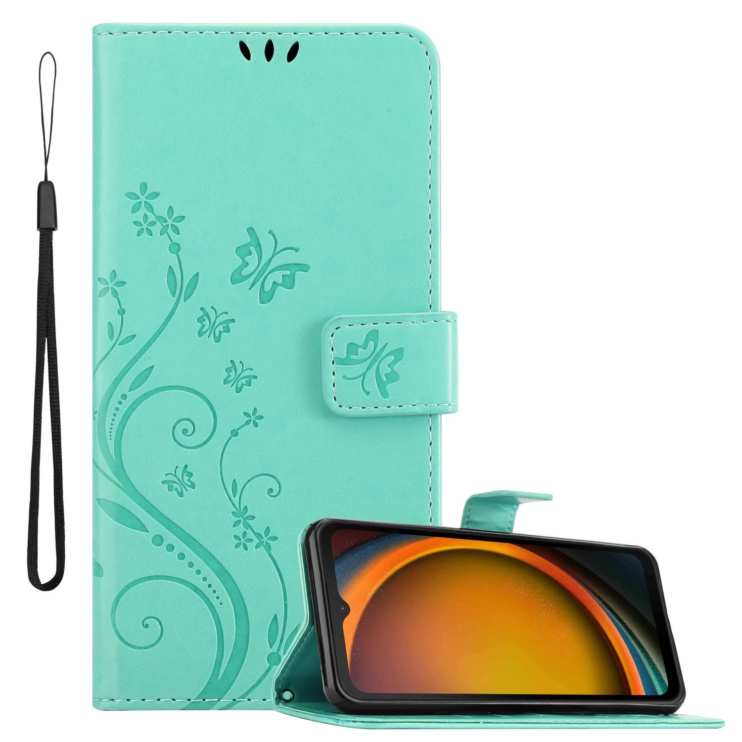 Cadorabo Handyhülle für Samsung XCover 7 Hülle Samsung XCover 7, Hülle Schutzhülle Blumen Flower mit Standfunktion Kartenfach Magnet