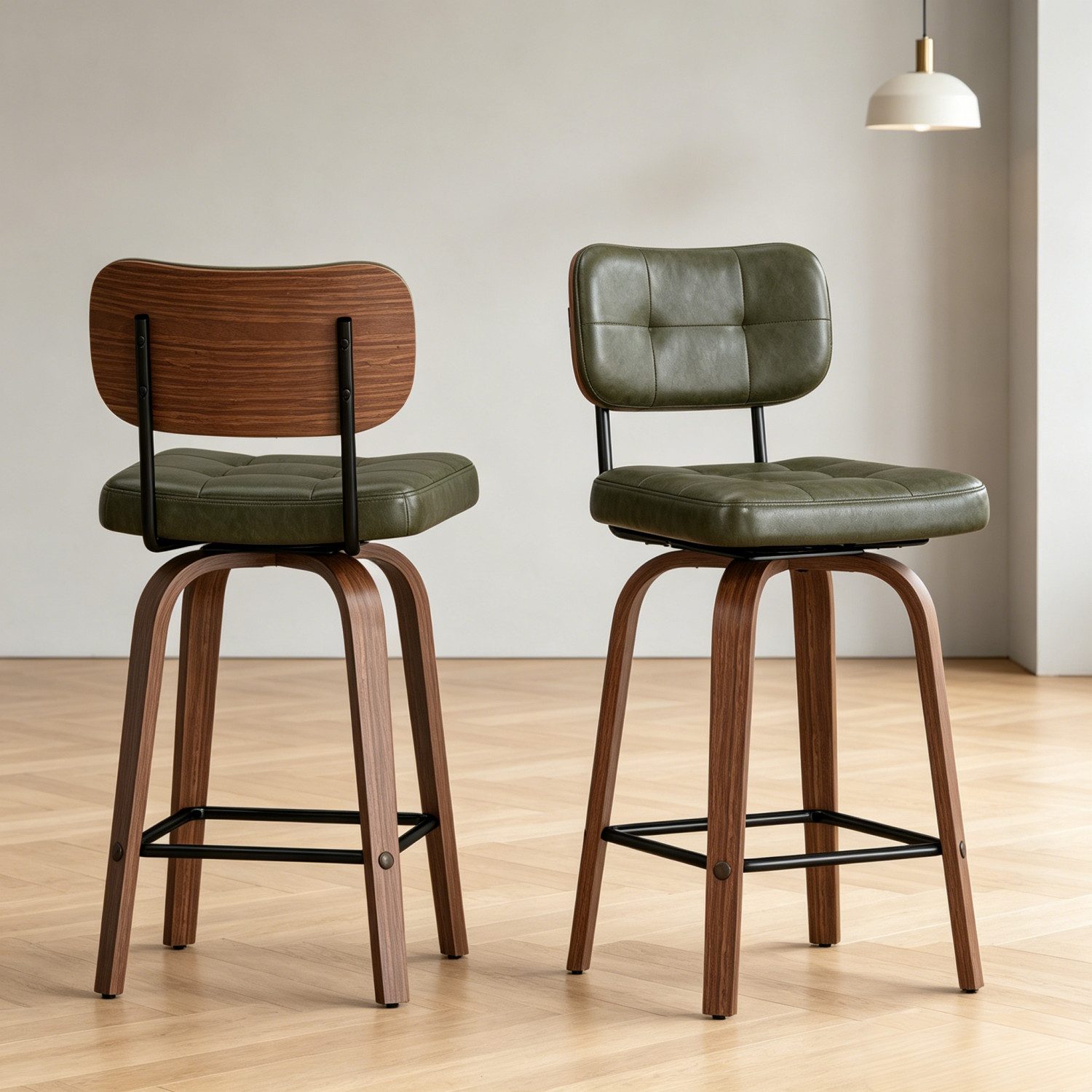 ANYSUN Barhocker 2er Set Barstühle mit Rückenlehne,360° Drehbare Hocker mit Fußstütze (Barhocker Curve,mit gebogener Holz-Sichel-Rückenlehne & Metallrahmen), fü – Bild 2 von 5