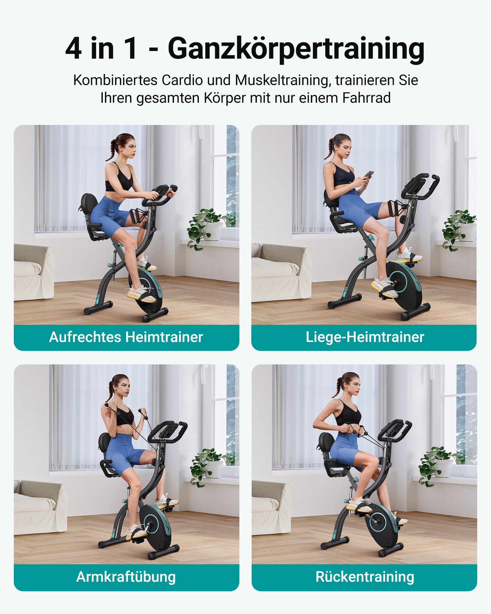 MERACH Fitnessbike Neu 4-in-1 Heimtrainer Fahrrad Klappbar, Extra Bequem & Leise, (mit 16 stufiger magnetischer Widerstand, Tabletständer, 1-tlg., Fahrrad Senioren mit LCD Monitor, Pulsmessung, Kompatibel mit Kinomap), Indoor Bike, Fitnessbikes, bis 136kg Belastbar Hometrainer Fahrrad