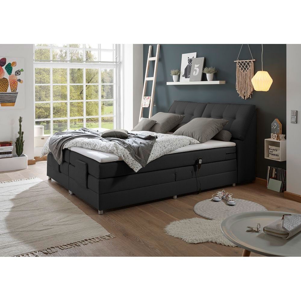 Lomadox Boxspringbett CONCORD3M-09, 180x200cm, H2, elektrisch verstellbar, in schwarz, mit VISCO-Topper