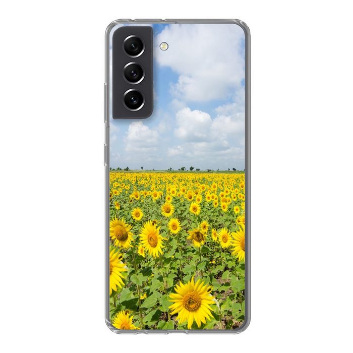 MuchoWow Handyhülle Sonnenblumen - Blumen - Wolken - Natur - Gelb - Landschaft Phone Case Handyhülle Samsung Galaxy S21 FE Silikon Schutzhülle