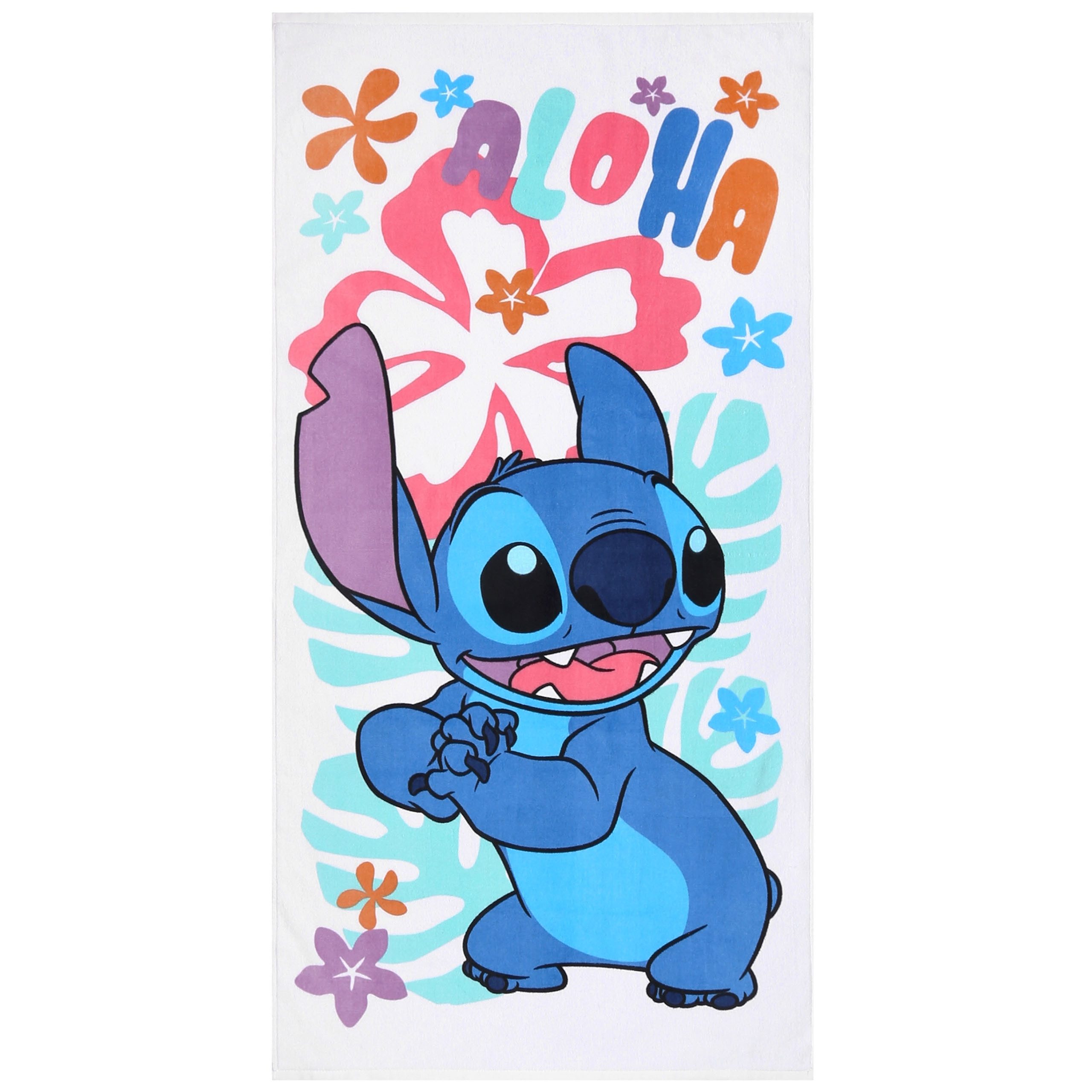 Disney Badetücher DISNEY Stitch ALOHA Weißes Strand- und Badetuch für Kinder, 70x140 cm